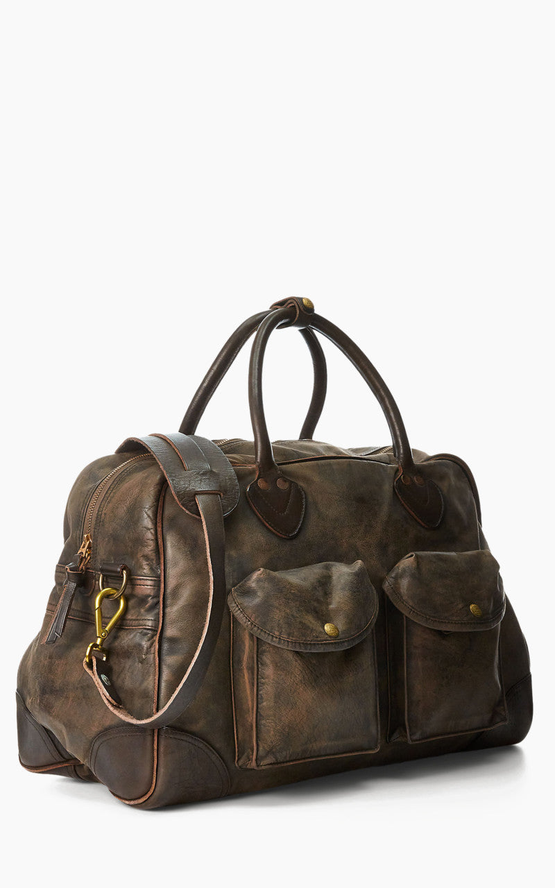 RRL Burlington Duffel Leather Bag Black Over Brown