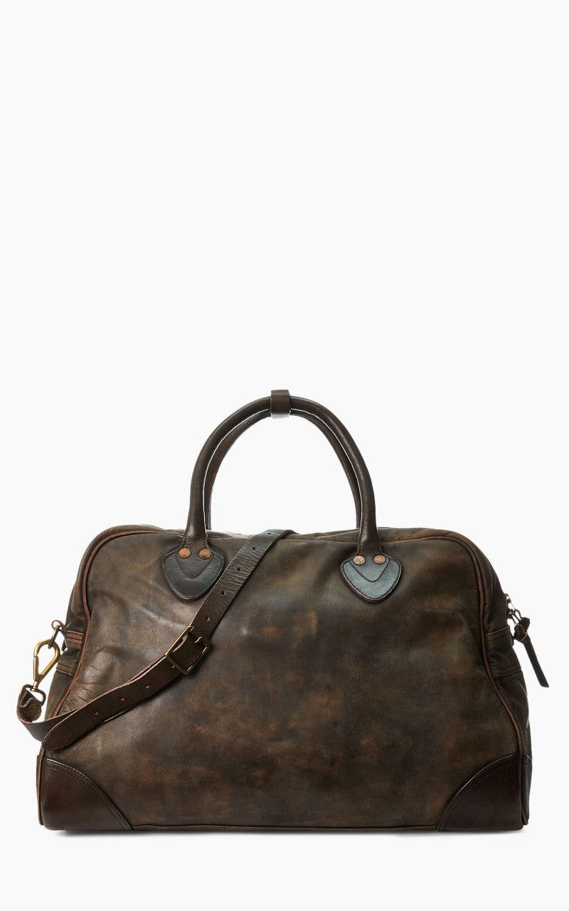 RRL Burlington Duffel Leather Bag Black Over Brown