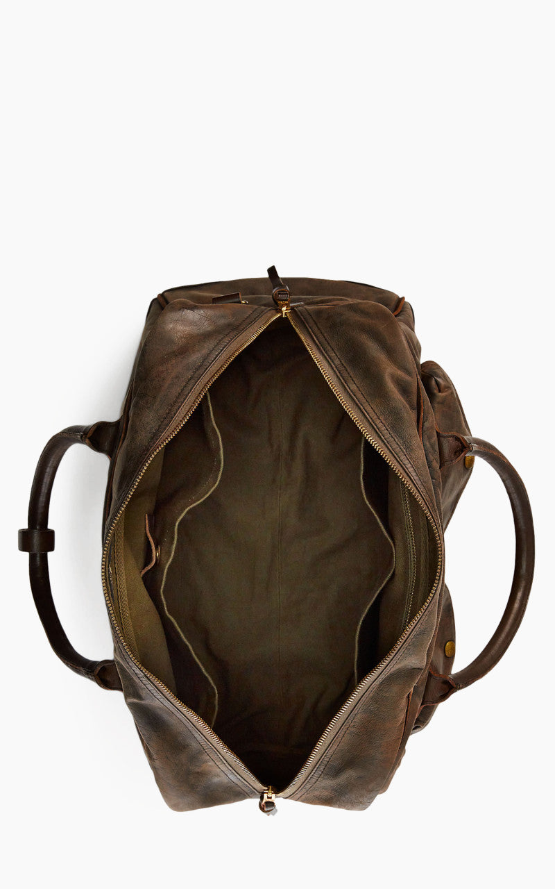 RRL Burlington Duffel Leather Bag Black Over Brown