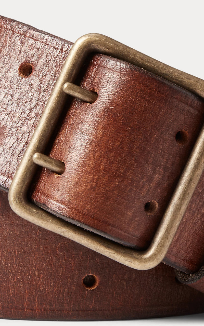 RRL Conrad Leather Double-Prong Belt Vintage Brown