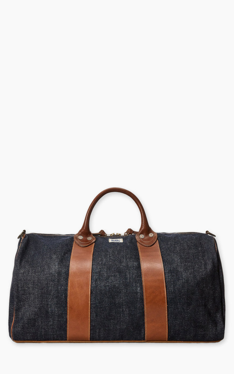 RRL Winston Leather-Trim Denim Duffel Bag Indigo