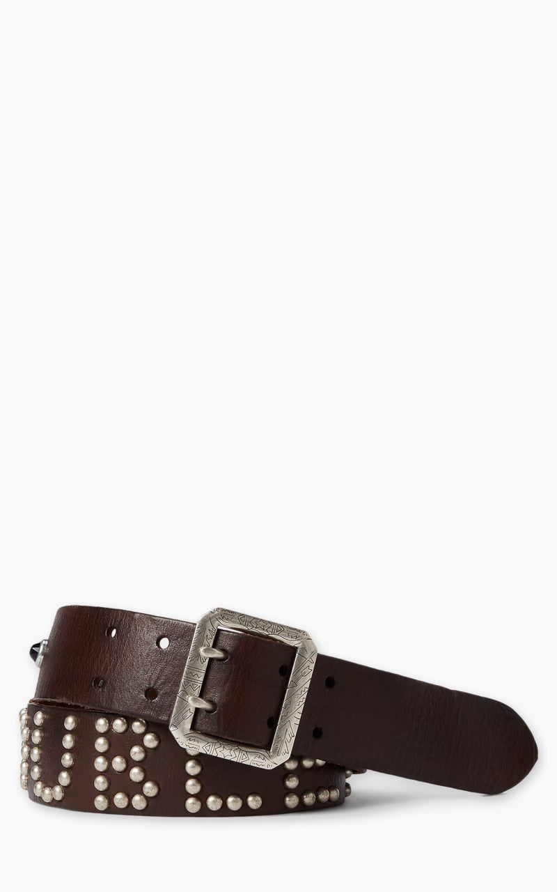RRL Studded-Logo Leather Belt Dark Brown display picture 3