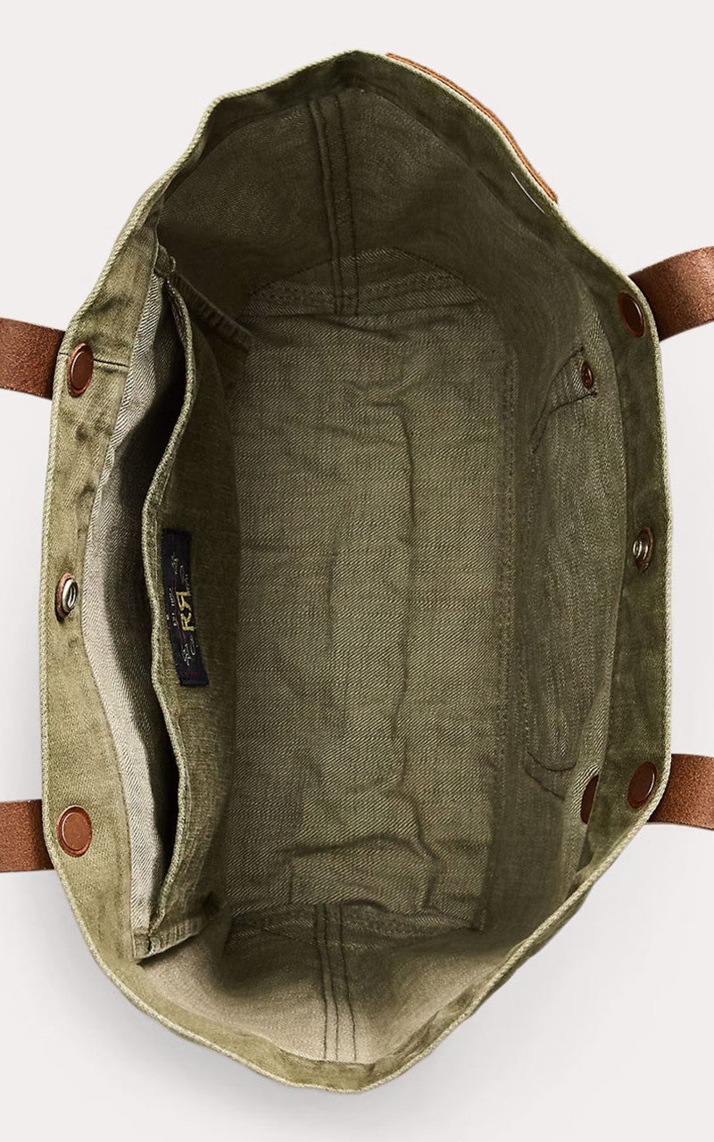 RRL Olsen Leather-Trim Twill Tote Olive