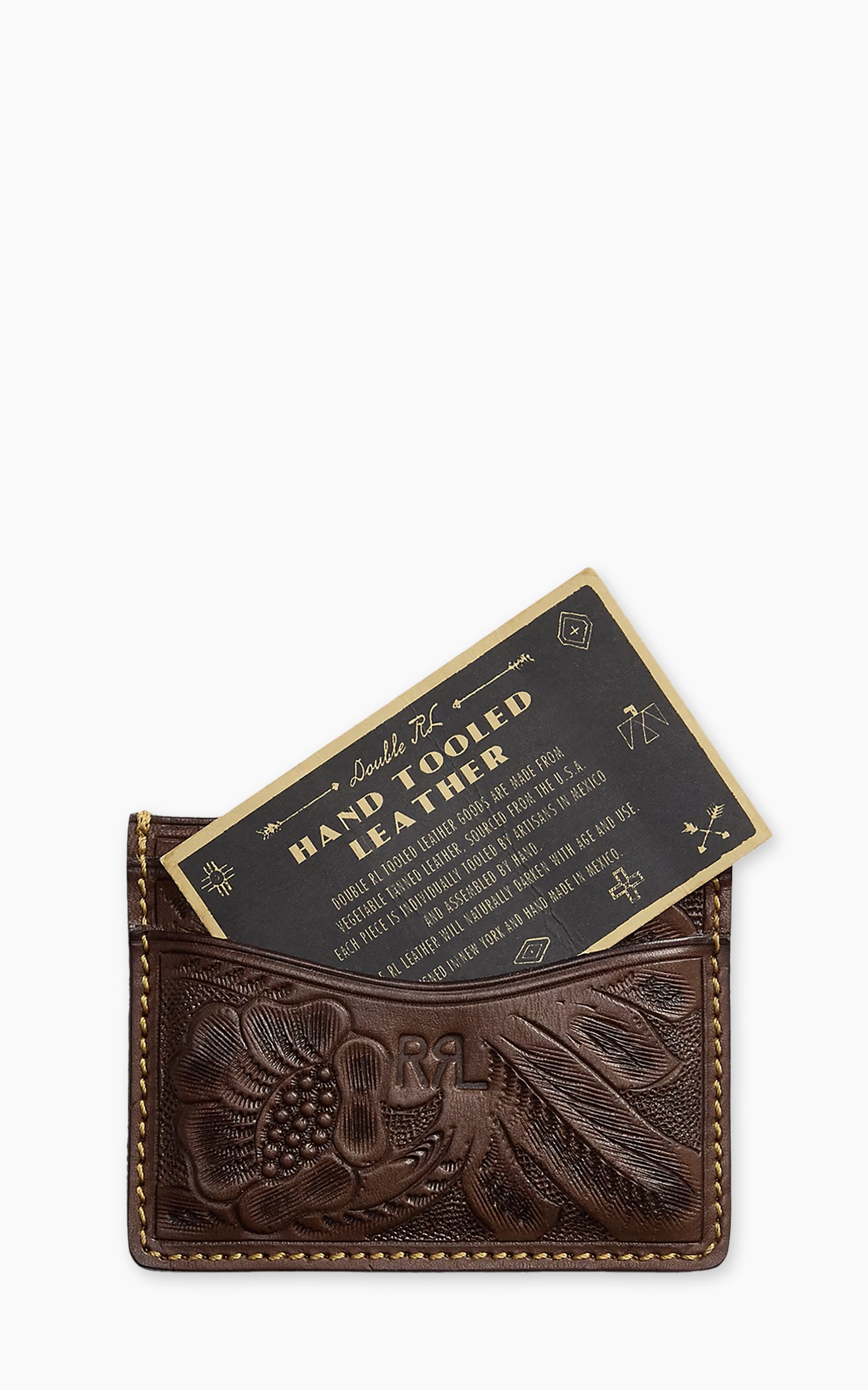 RRL Hand-Tooled Leather Card Case Brown