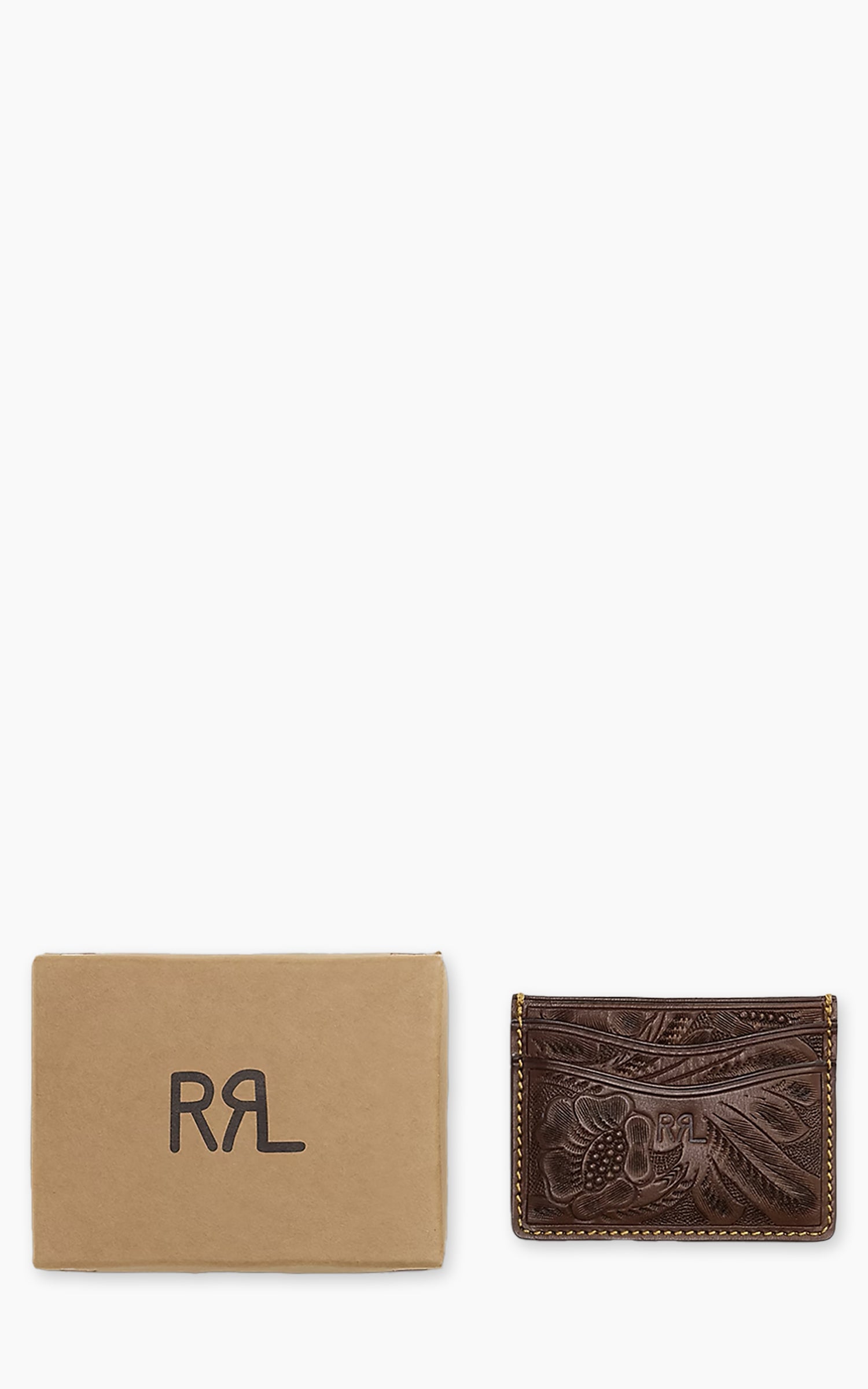 RRL Hand-Tooled Leather Card Case Brown