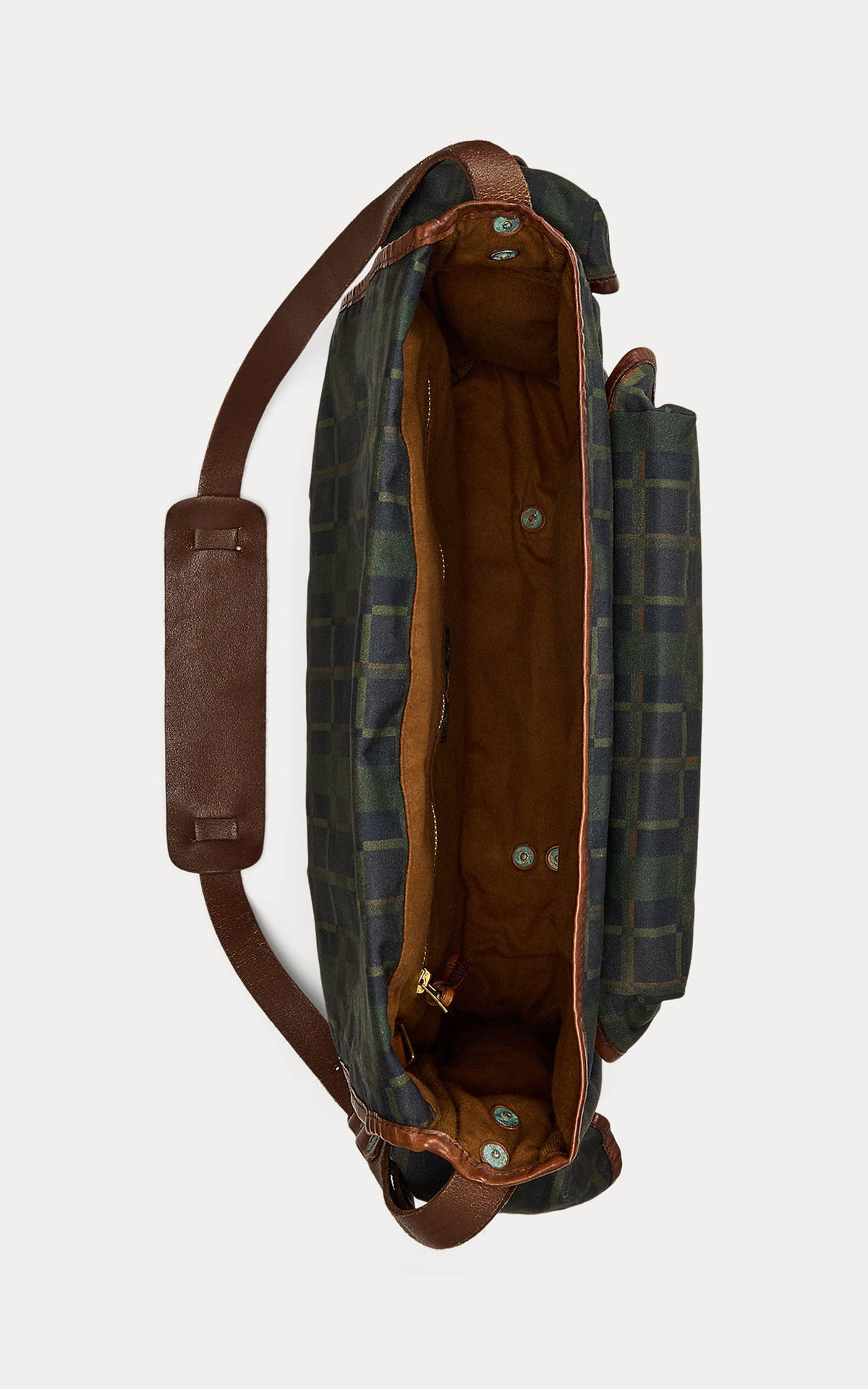 RRL Check-Print Oilcloth Messenger Bag Navy Multi Plaid