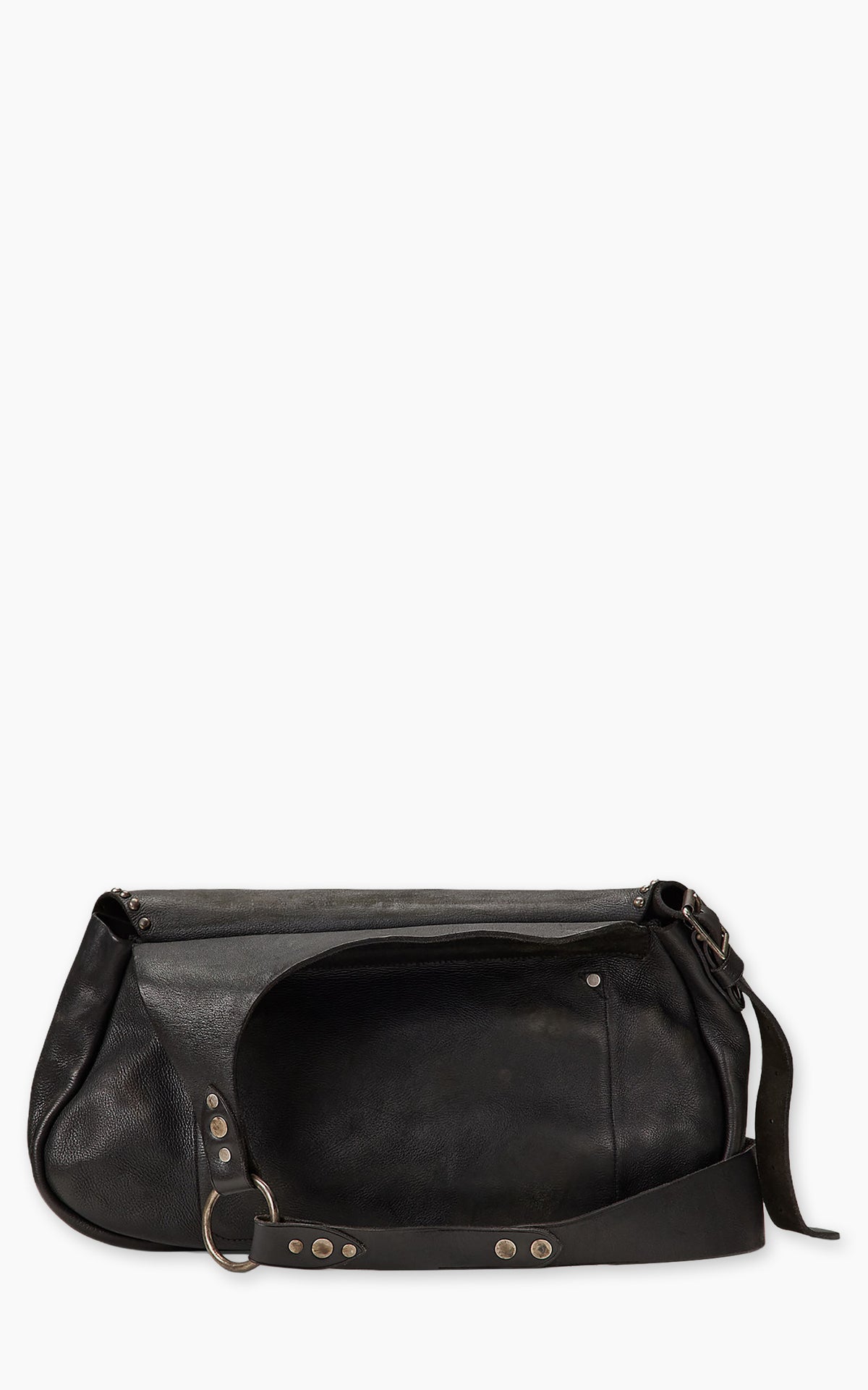 RRL Studded Leather Saddle Bag Schwarz/Vintage Silber