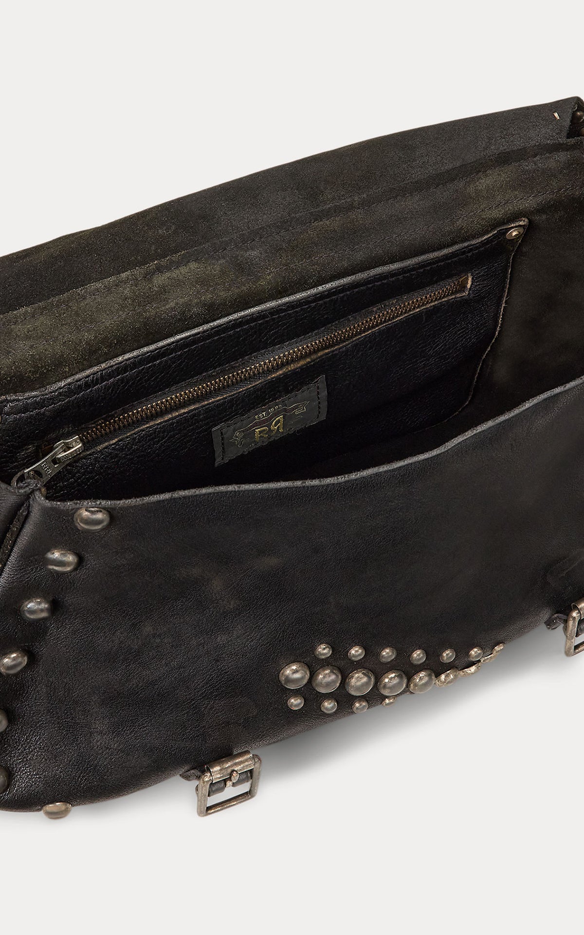 RRL Studded Leather Saddle Bag Schwarz/Vintage Silber