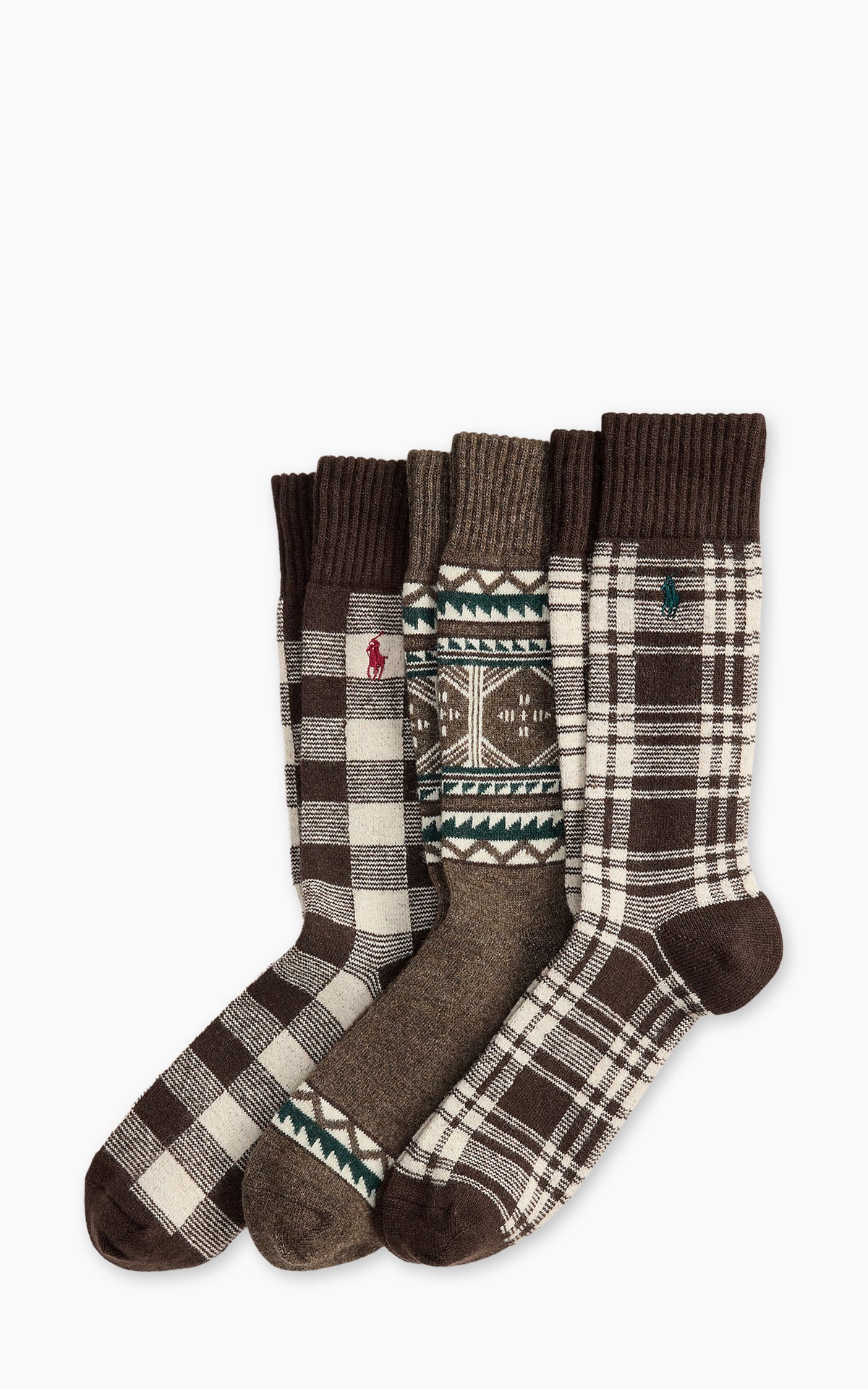 Polo Ralph Lauren Fair Isle & Plaid 3-Sock Gift Set Brown/Brown Heather