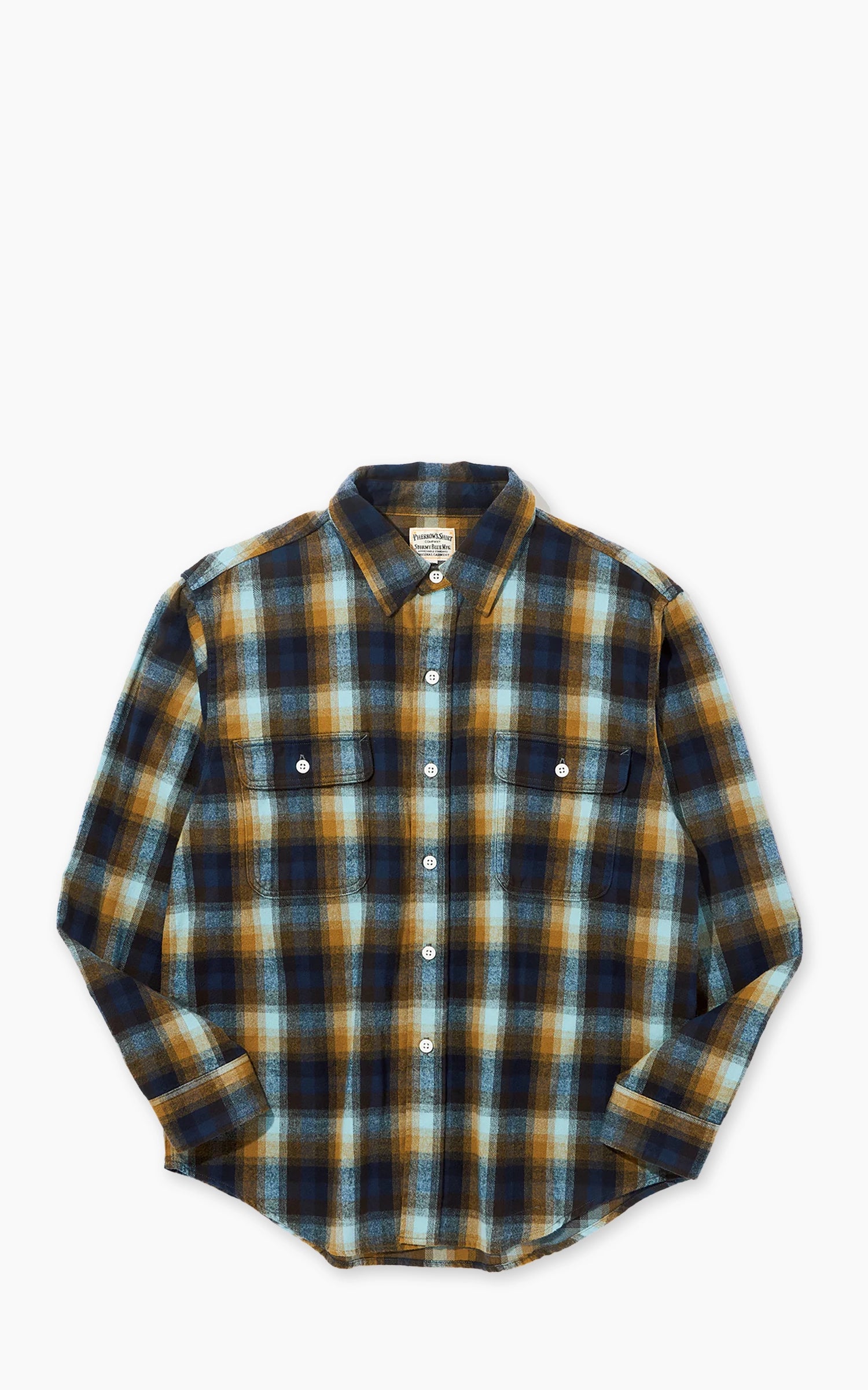 Pherrow's 25W-650WS-C Flannel Work Shirt Navy x Sax Check