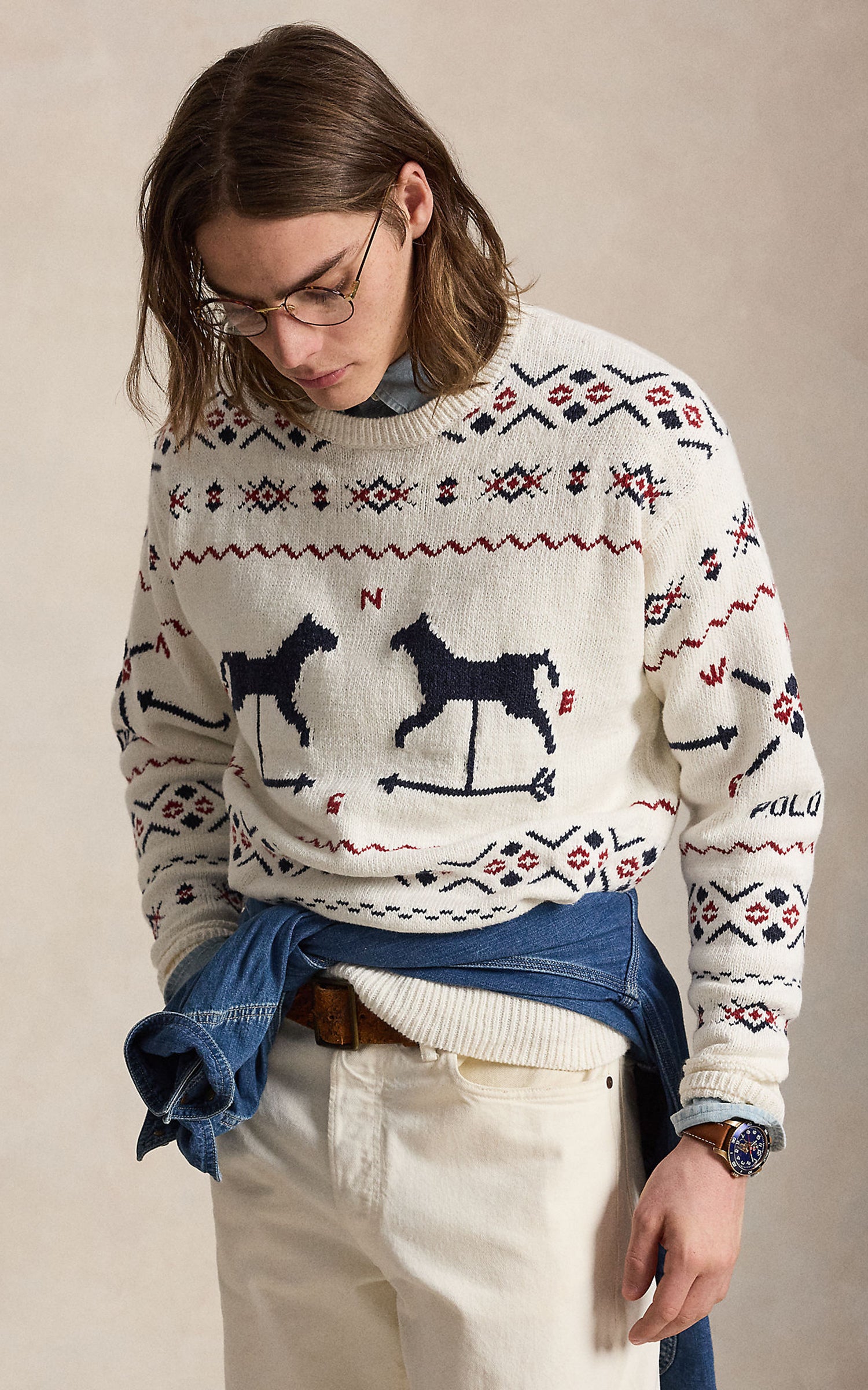 Polo Ralph Lauren Weathervane Cotton-Blend Sweater Cream Combo