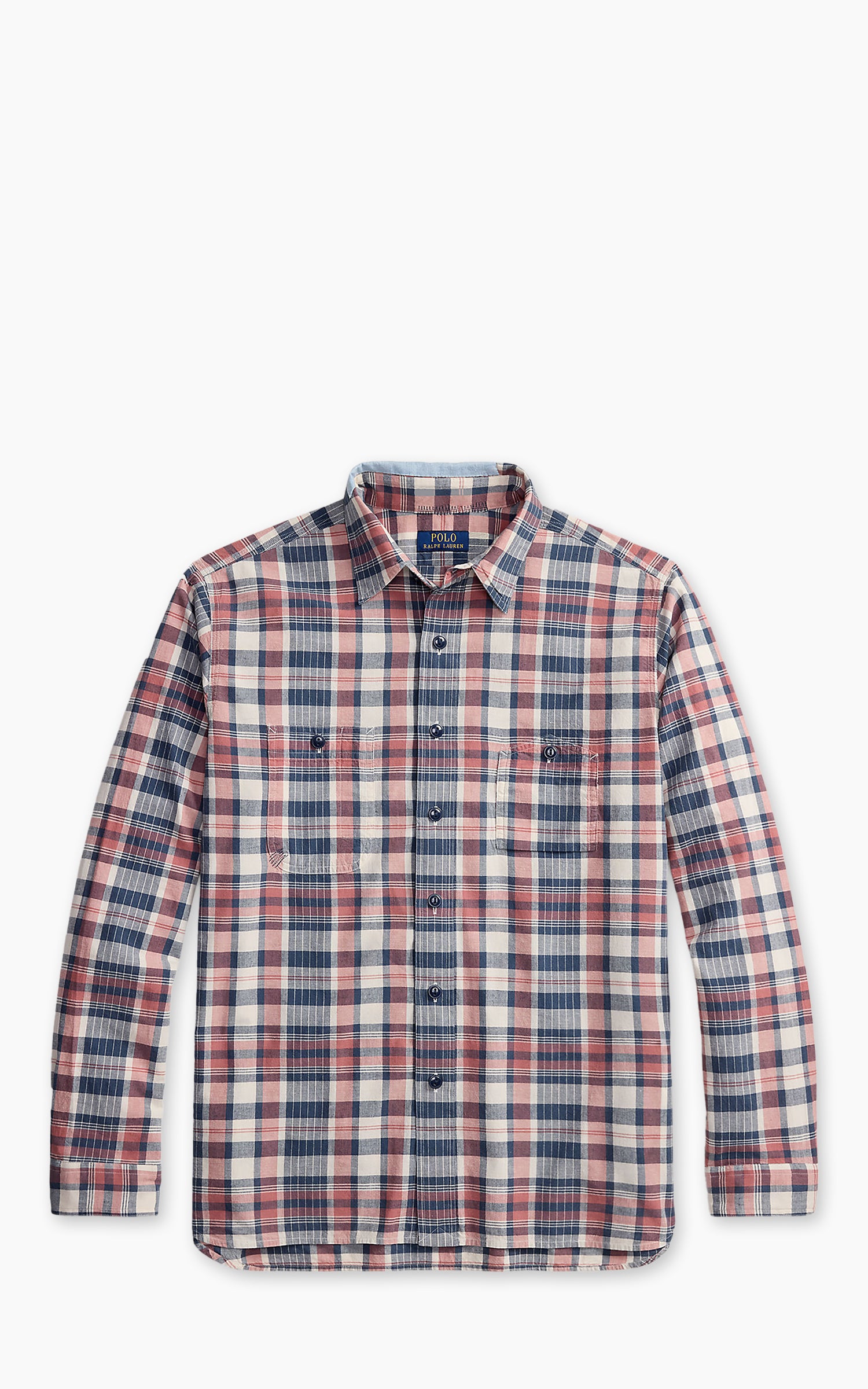 Polo Ralph Lauren Classic Fit Repaired Madras Workshirt Cream Navy