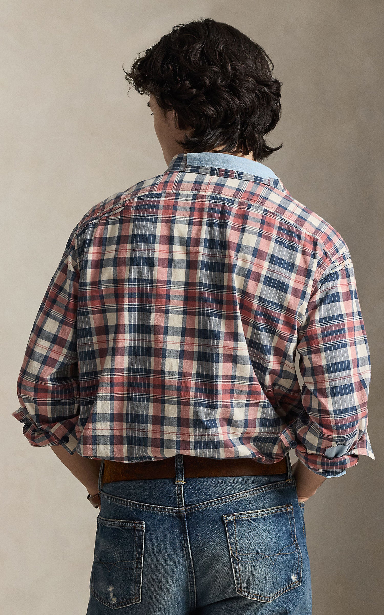 Polo Ralph Lauren Classic Fit Repaired Madras Workshirt Cream Navy