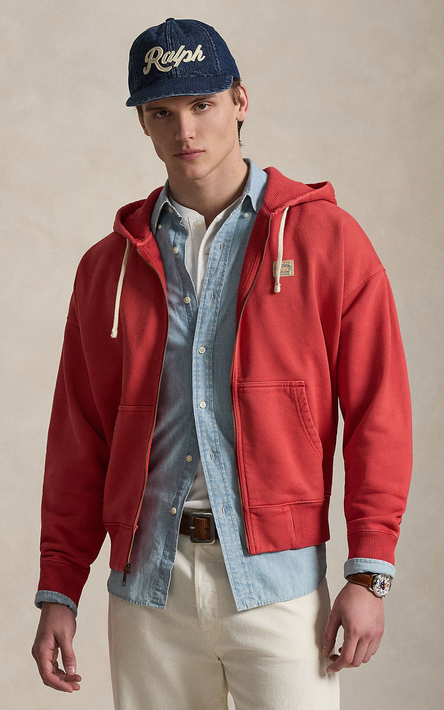 Polo Ralph Lauren Relaxed Fit Loopback Fleece Hoodie Sunrise Red
