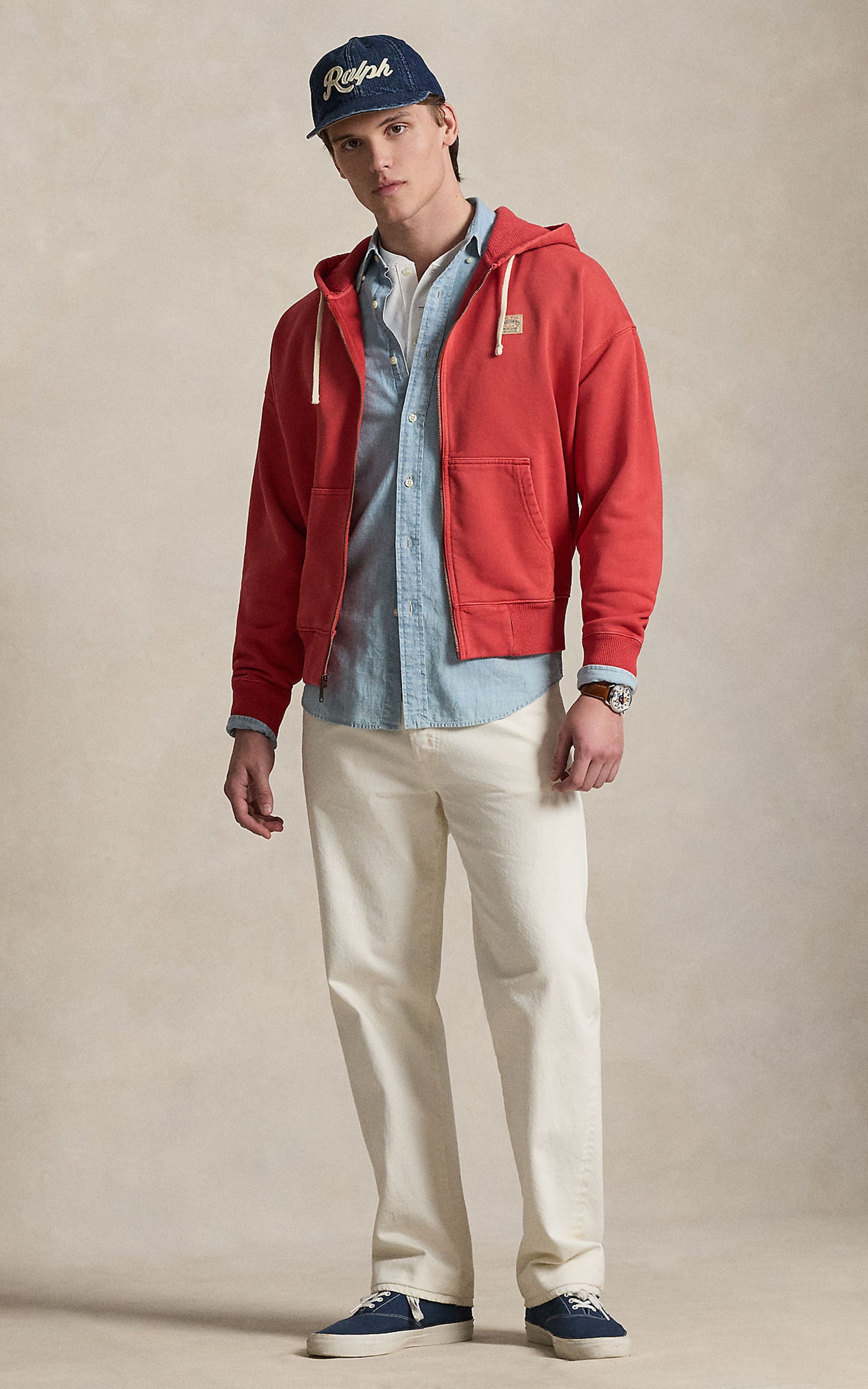 Polo Ralph Lauren Relaxed Fit Loopback Fleece Hoodie Sunrise Red