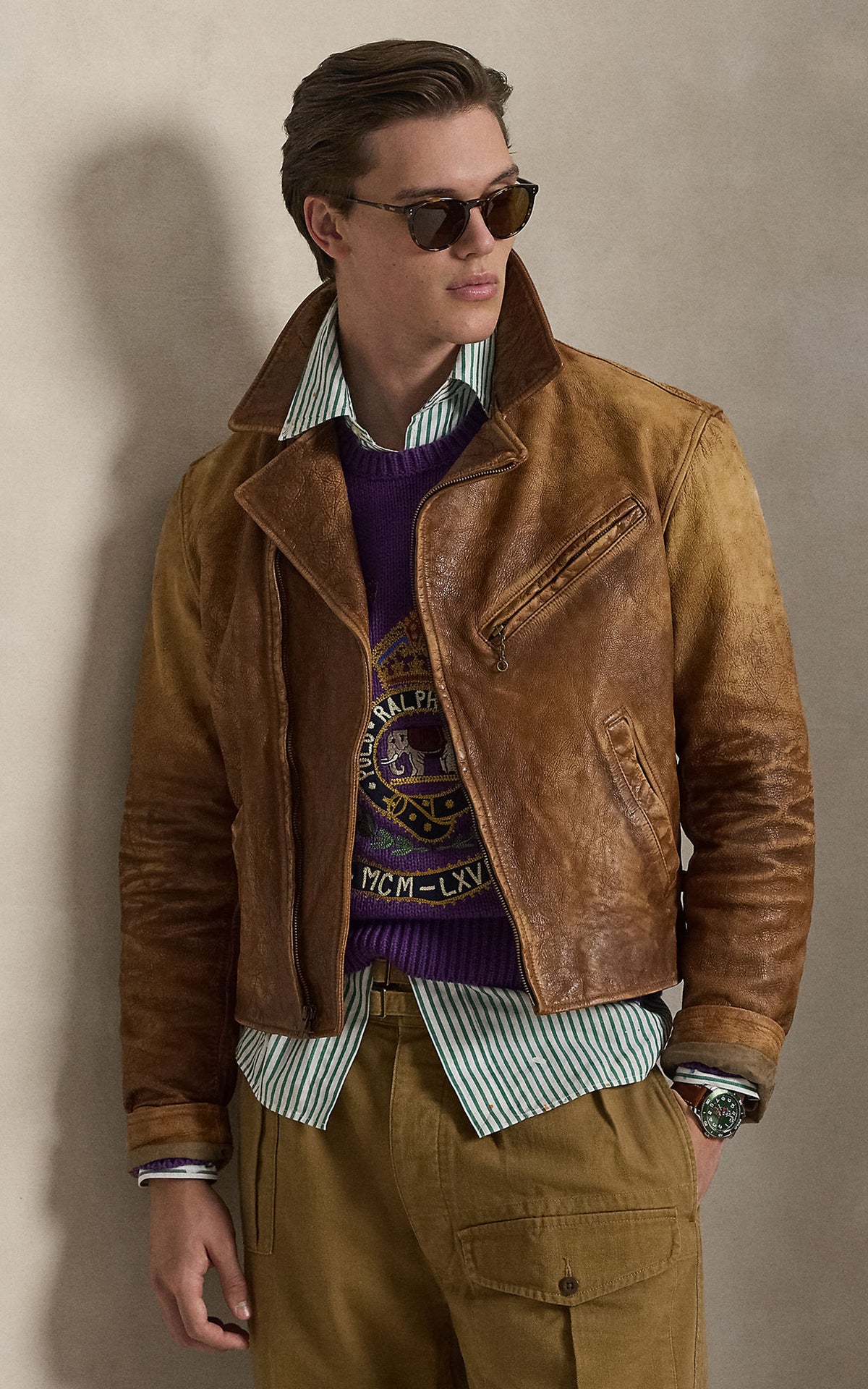 Polo Ralph Lauren Leather Newsboy Jacket Brown X