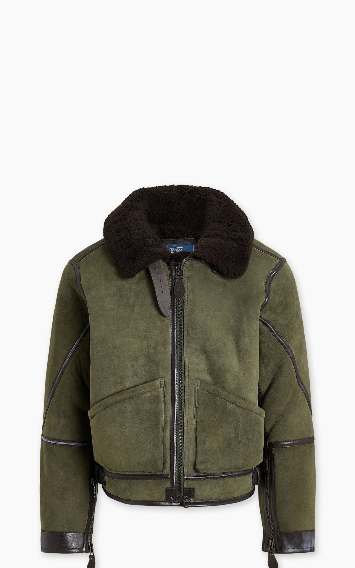 Polo Ralph Lauren Shearling Flight Jacket Myrtle Green/Dark Brown