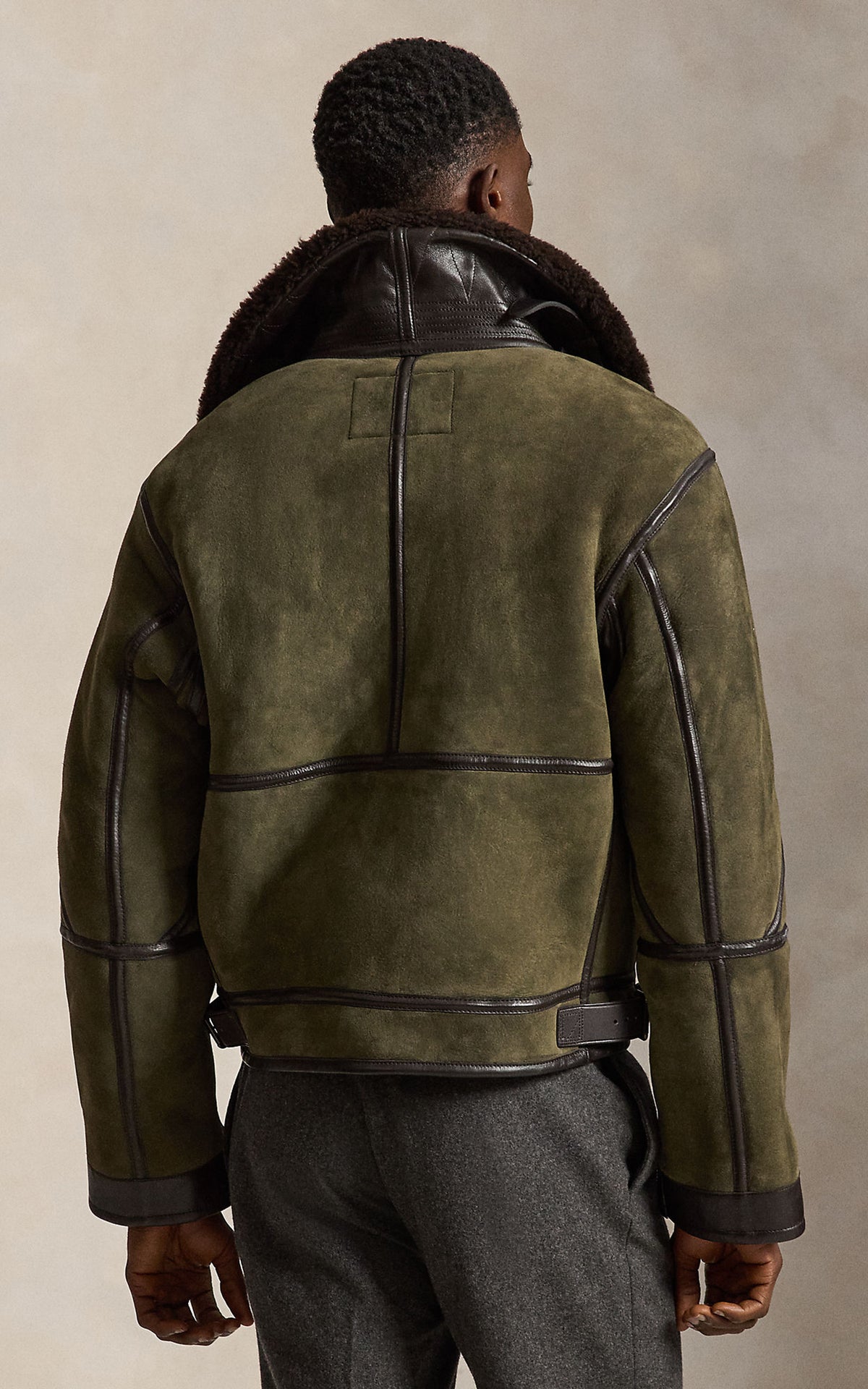 Polo Ralph Lauren Shearling Flight Jacket Myrtle Green/Dark Brown
