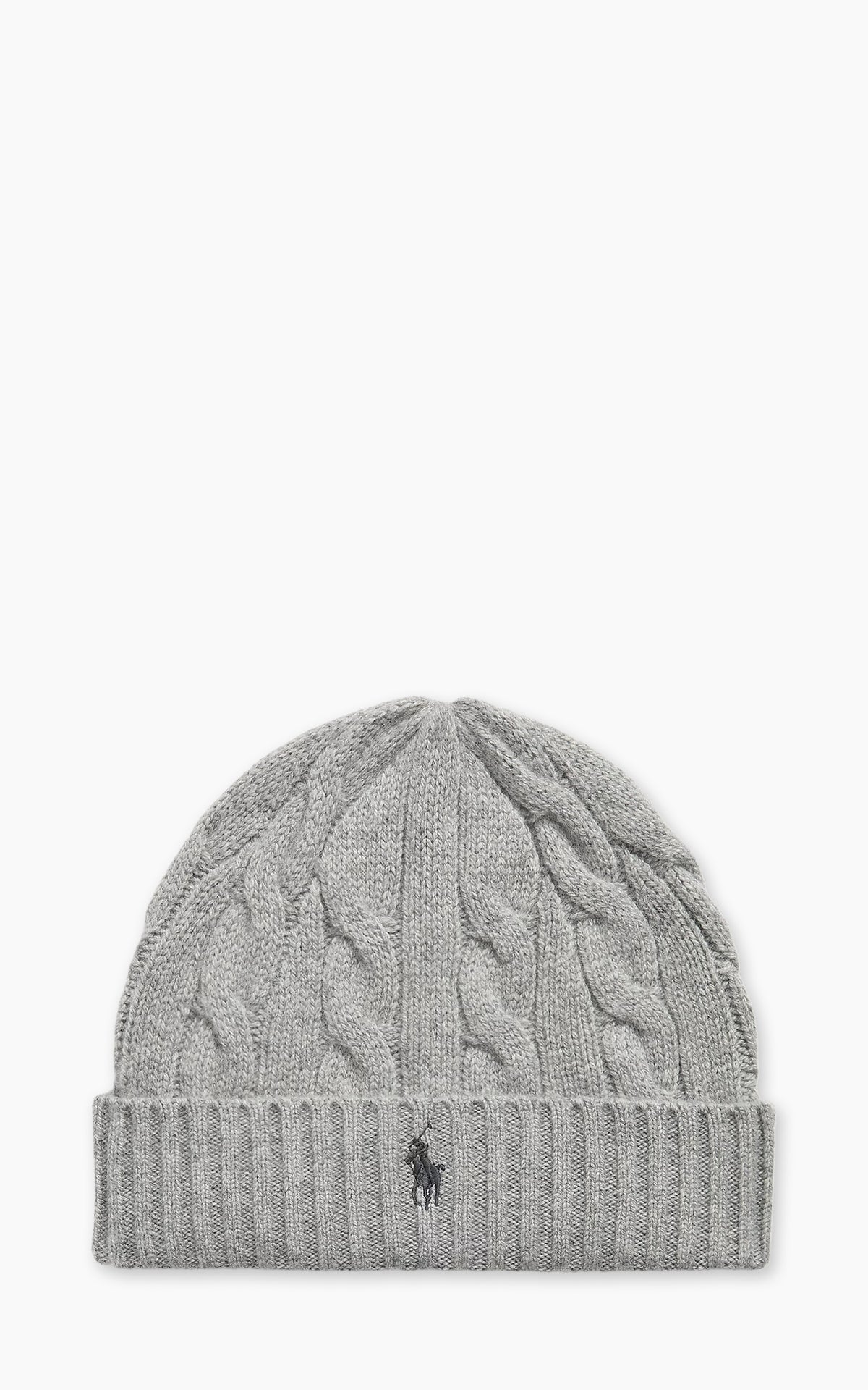 Polo Ralph Lauren Cable-Knit Wool-Cashmere Beanie Fawn Grey Heather