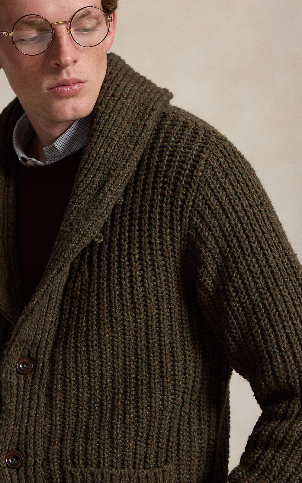 Polo Ralph Lauren Wool-Blend Shawl Cardigan Olive Brown Marl