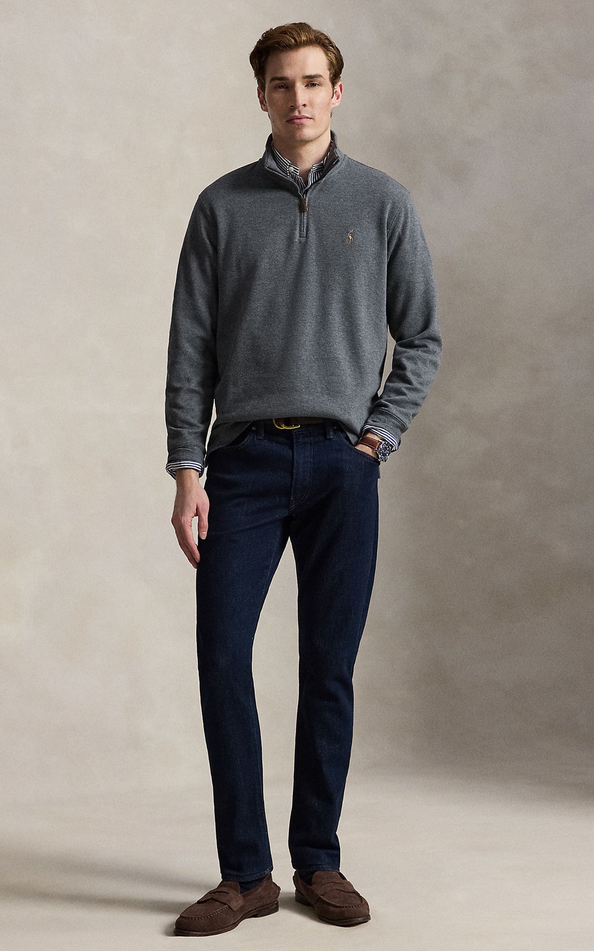 Polo Ralph Lauren Estate-Rib Quarter-Zip Pullover Barclay Heather