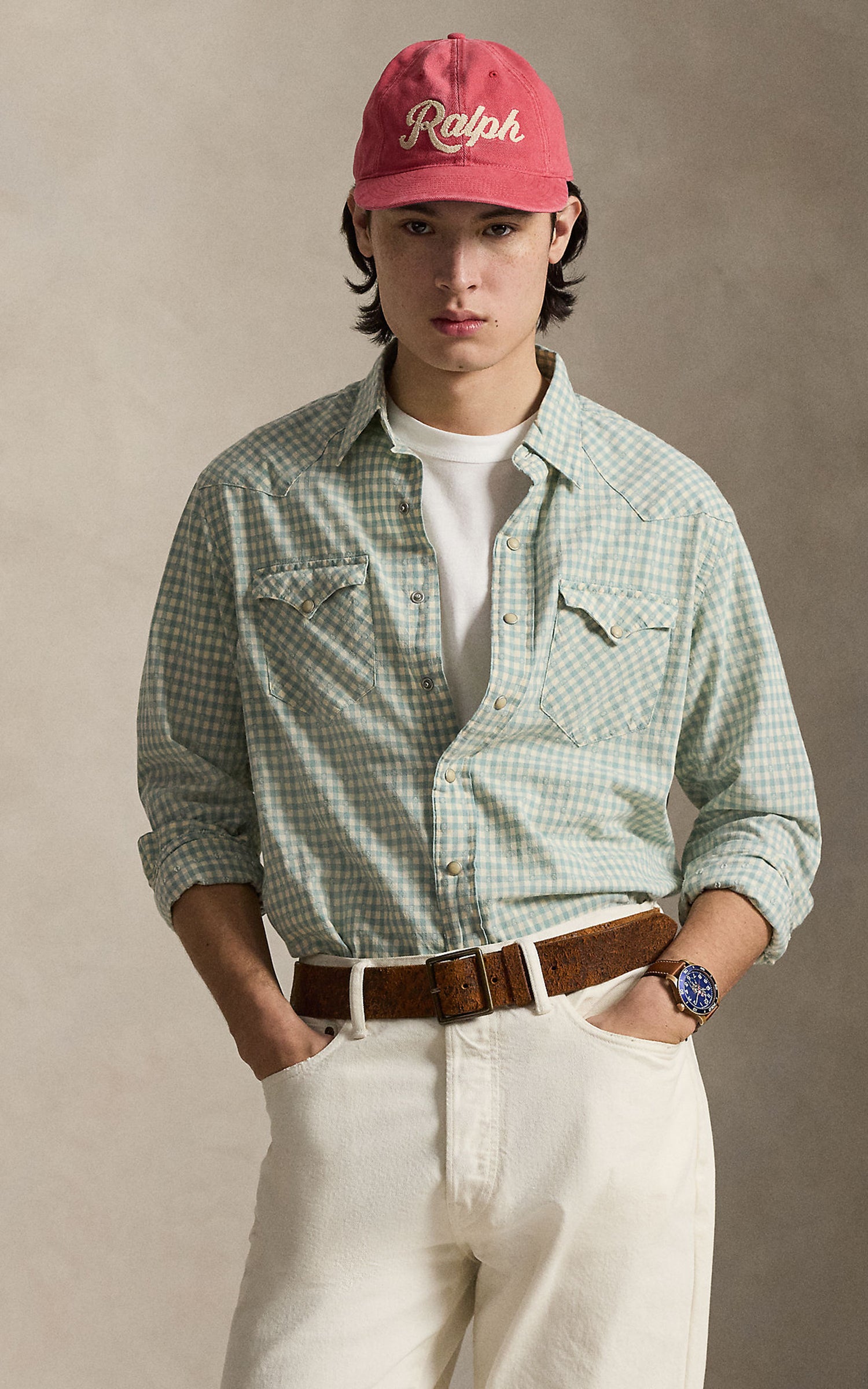 Polo Ralph Lauren Classic Fit Madras Western Shirt Off White Green