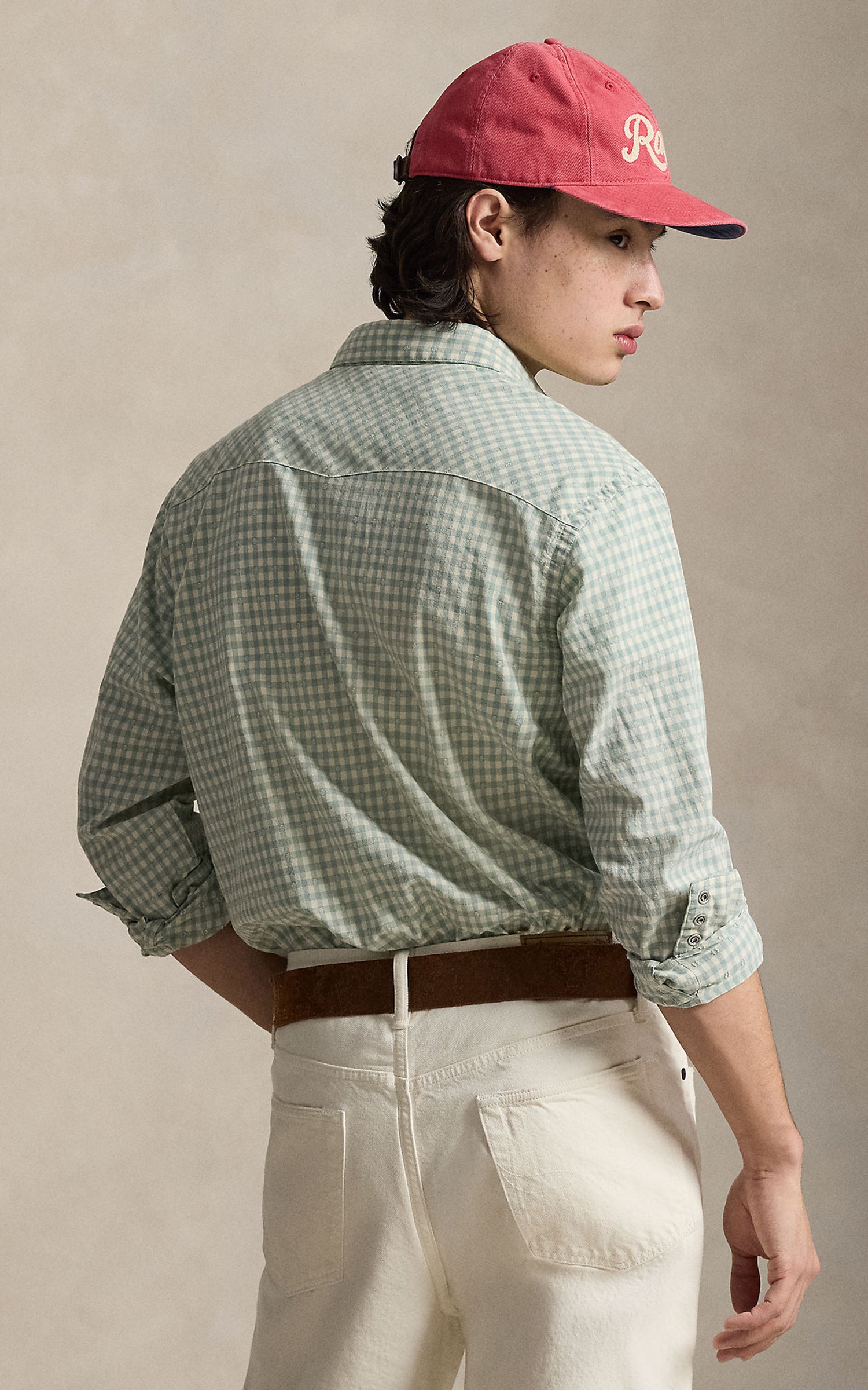 Polo Ralph Lauren Classic Fit Madras Western Shirt Off White Green