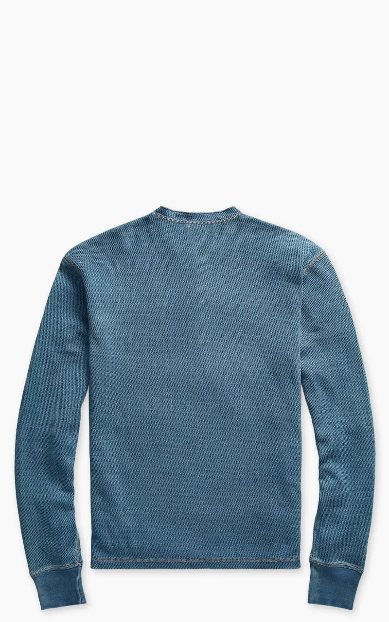 RRL Indigo Jacquard-Knit L/S Henley Washed Blue Indigo