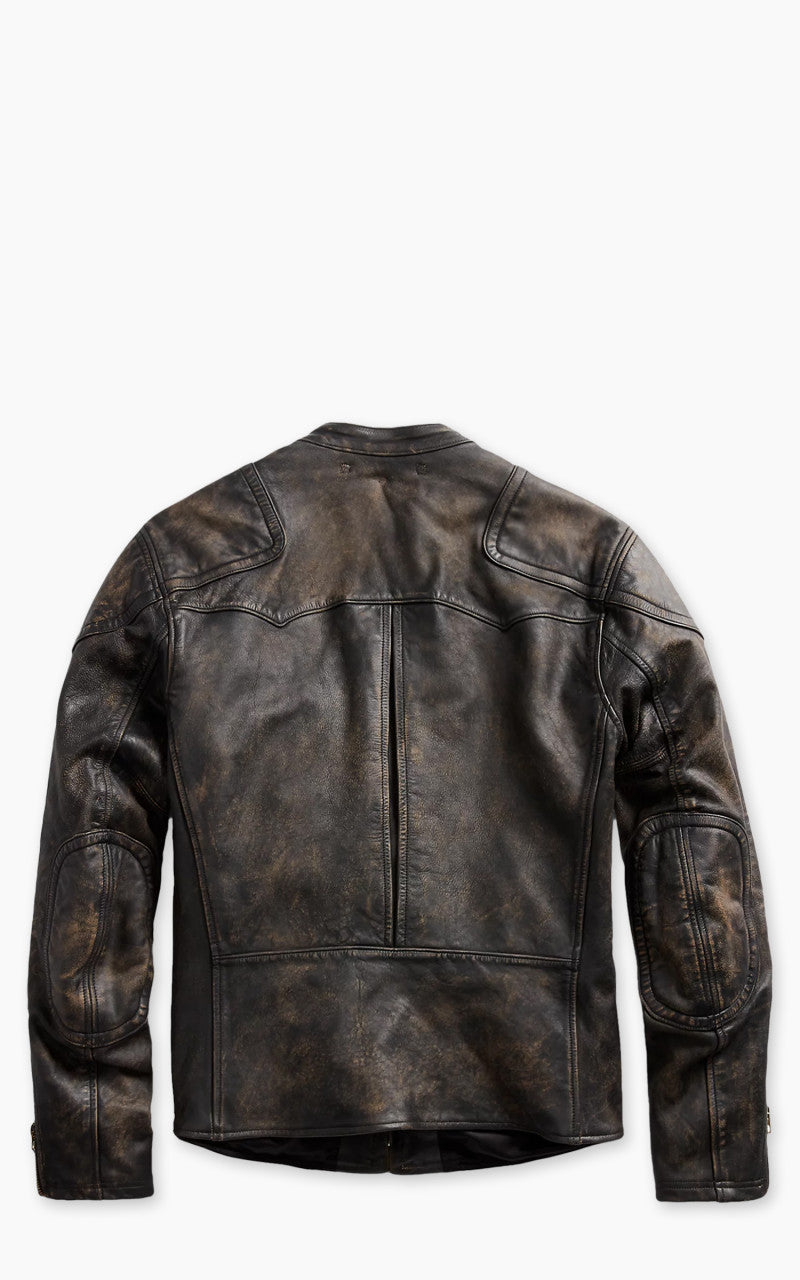 RRL Watts Slim Fit Leather Moto Jacket Black