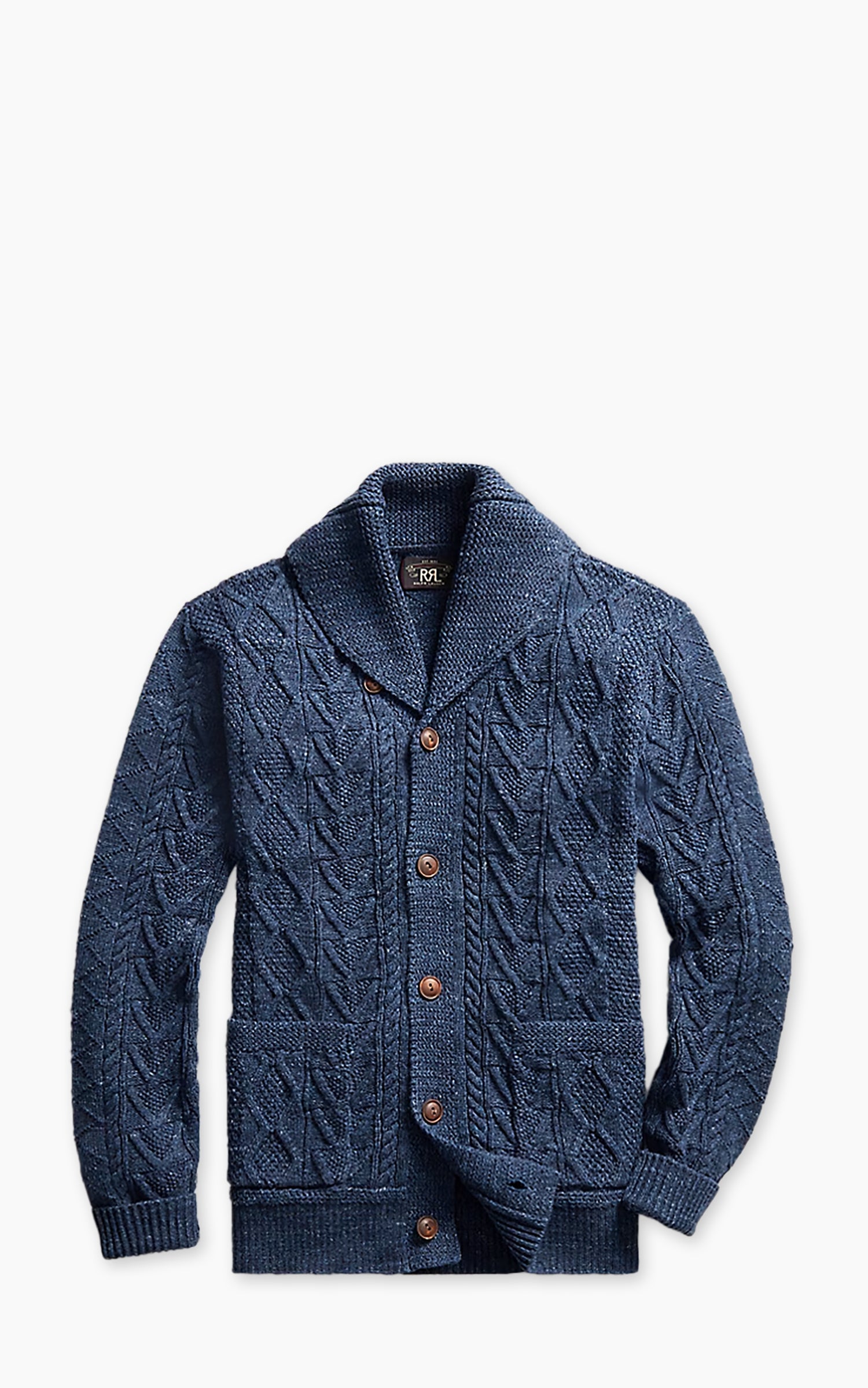 RRL Aran-Knit Cotton Cardigan Navy Heather