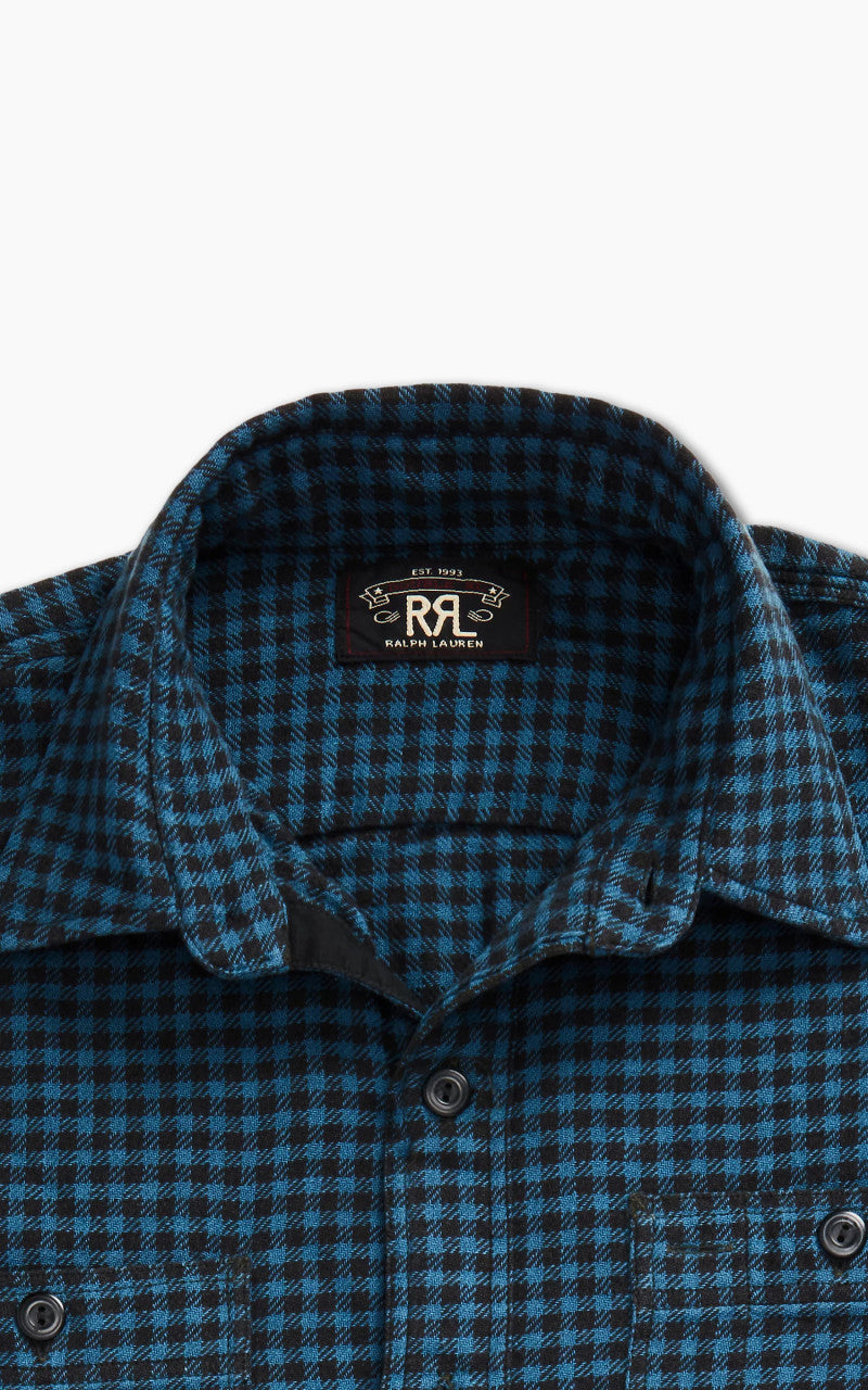 RRL Cotton-Linen Workshirt Indigo Blue/Sulphur Black