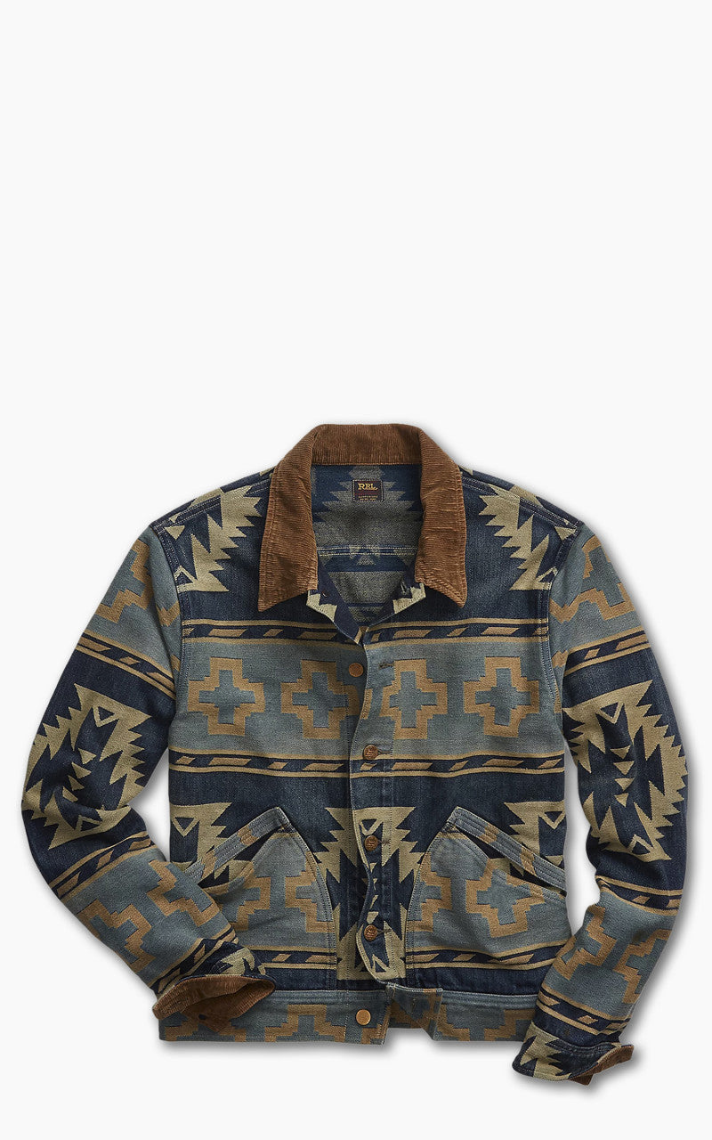 RRL Corduroy-Trim Jacquard Jacket Indigo/Yellow/Tan Multi