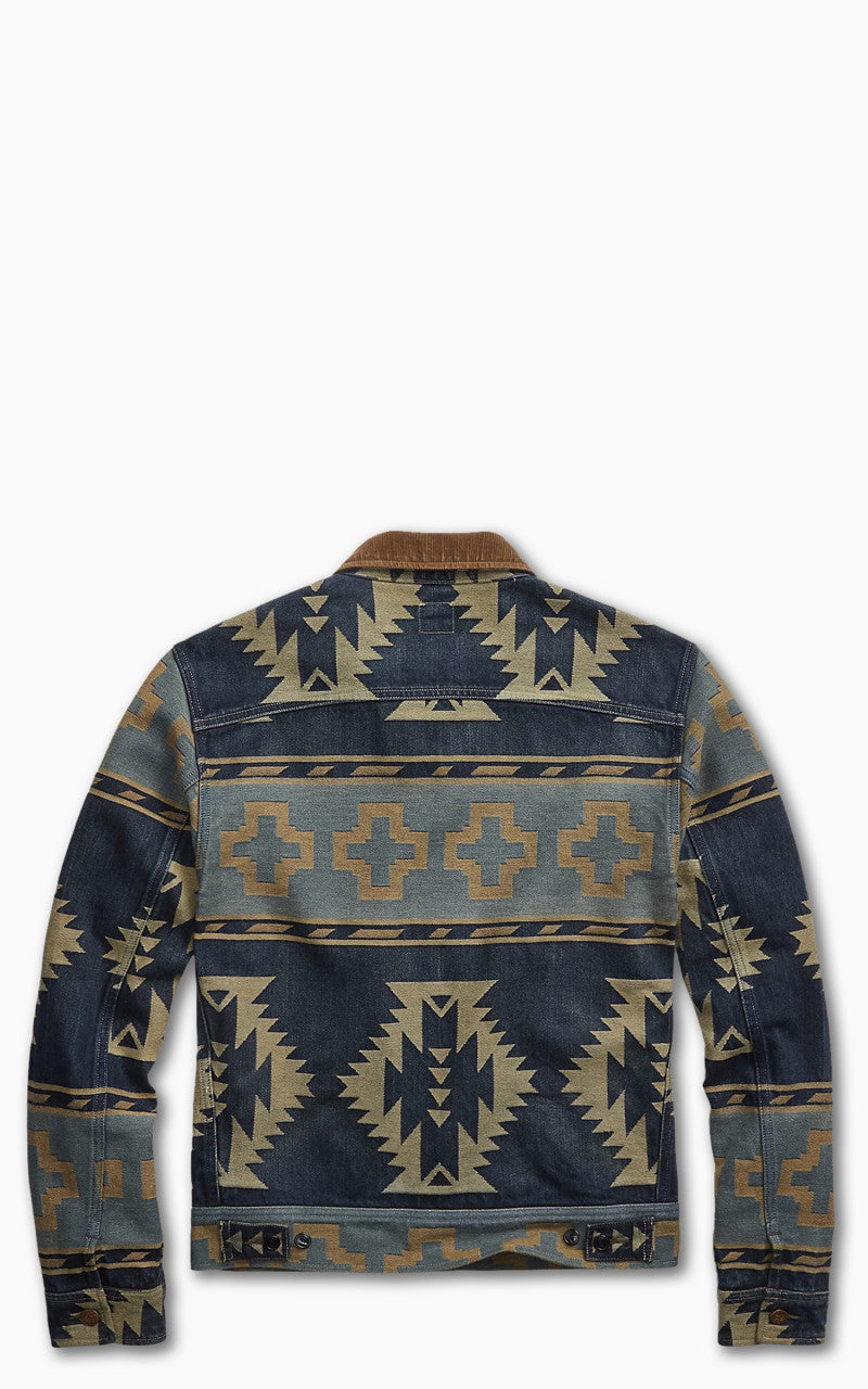 RRL Corduroy-Trim Jacquard Jacket Indigo/Yellow/Tan Multi