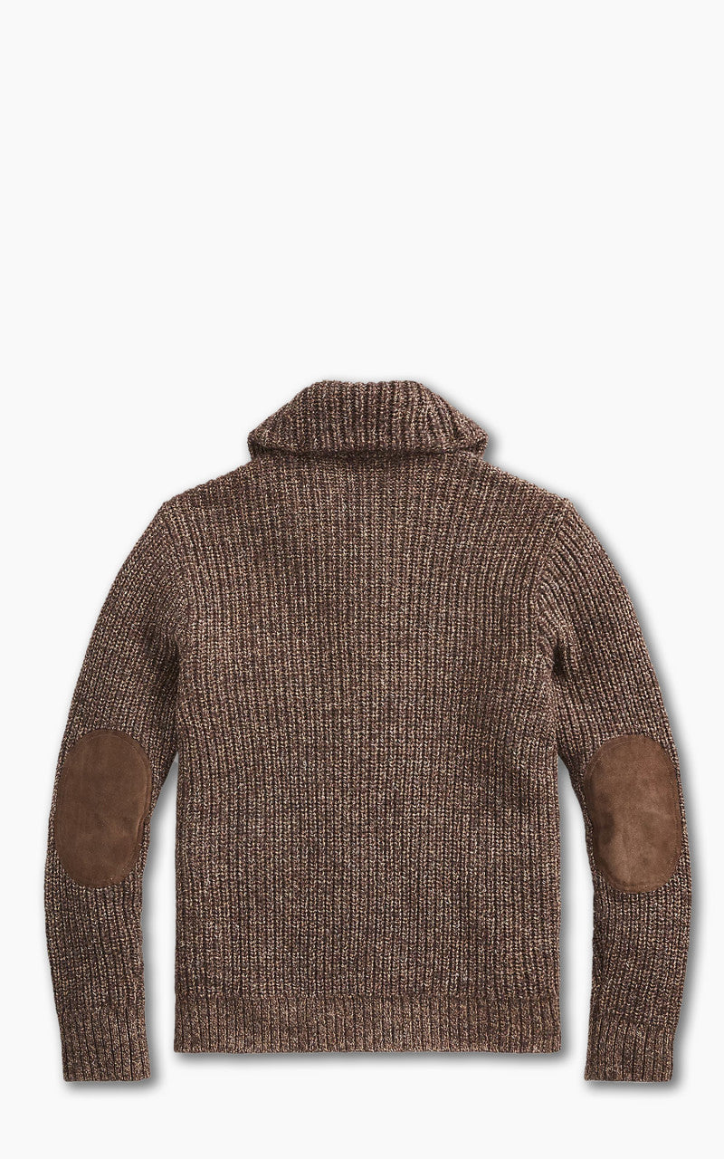 RRL Suede-Trim Marled Shawl Cardigan Brown Tan Marl