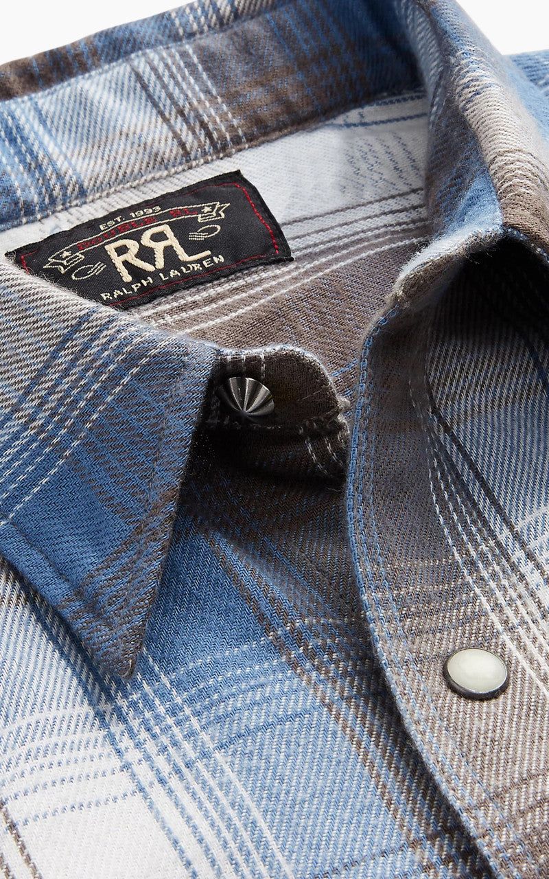 RRL Buffalo Western Shirt Plaid Twill Blue Multi