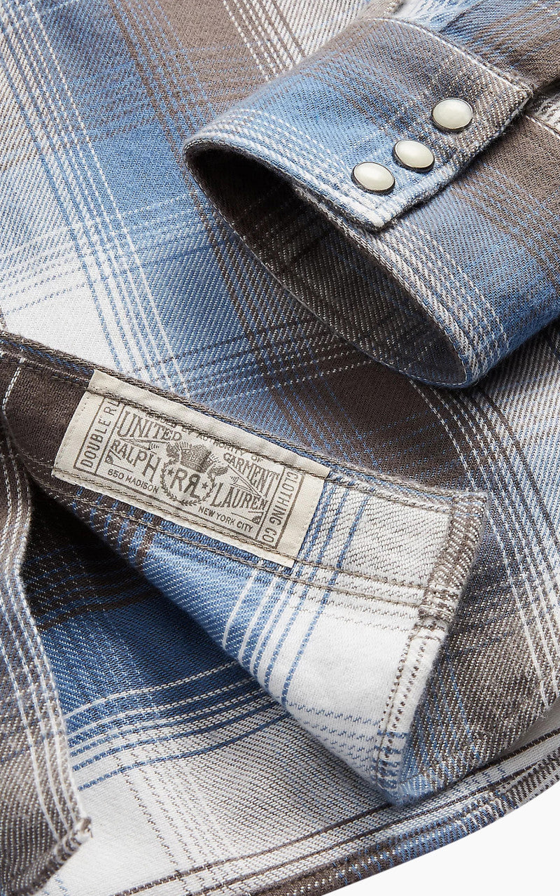 RRL Buffalo Western Shirt Plaid Twill Blue Multi