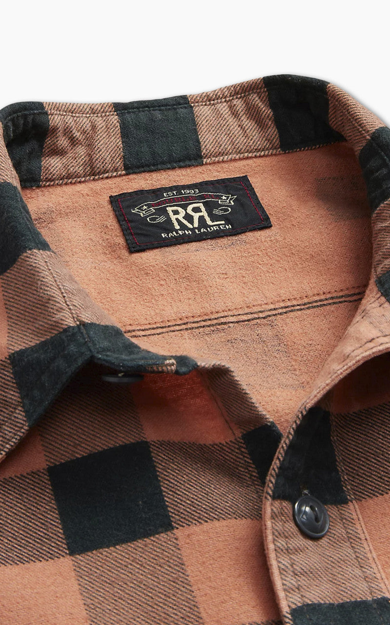 RRL Buffalo Check Chamois Workshirt Coral/Black