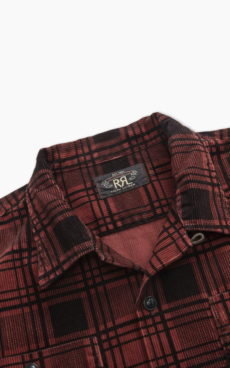 RRL Plaid-Print Corduroy Camp Shirt Red/Black