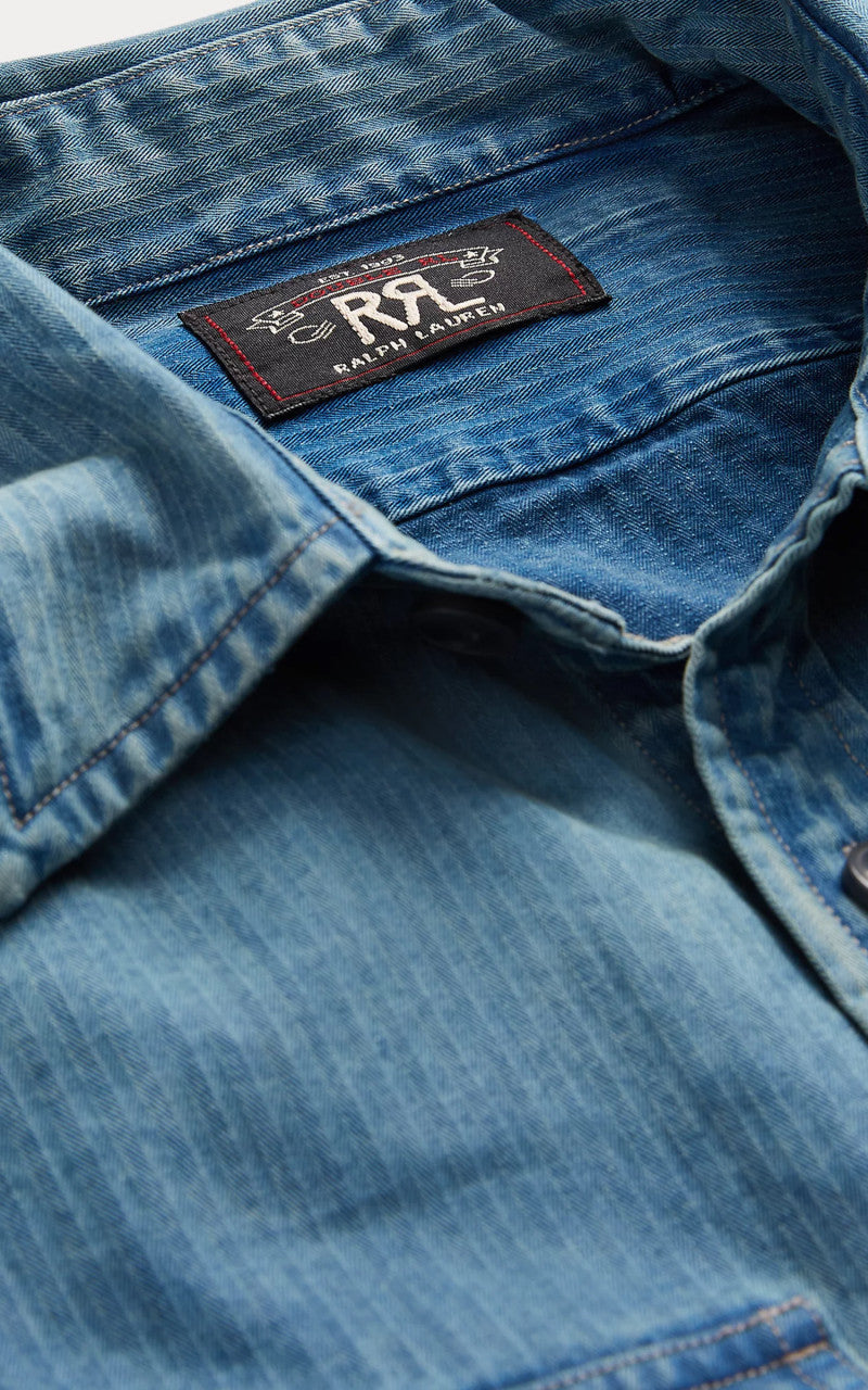 RRL Indigo Herringbone Twill Workshirt Faded Indigo