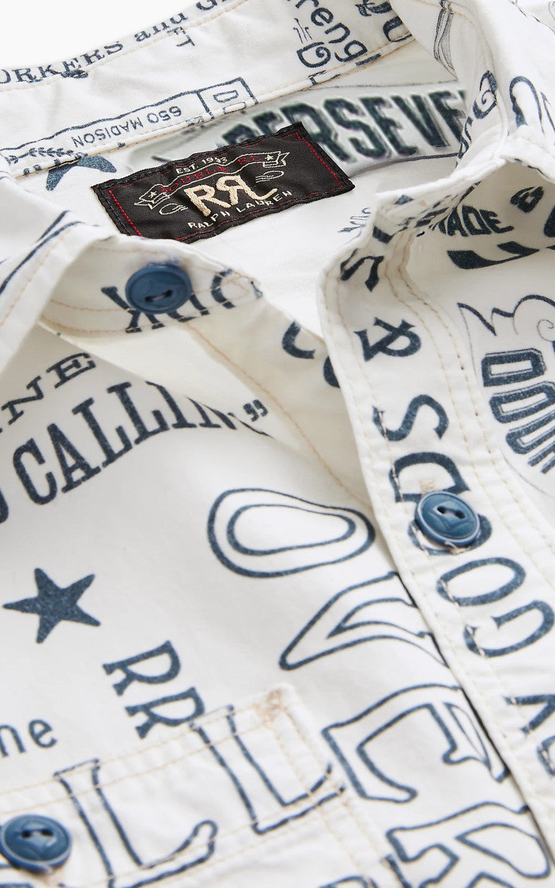 RRL Poplin Graphic Workshirt White/Blue