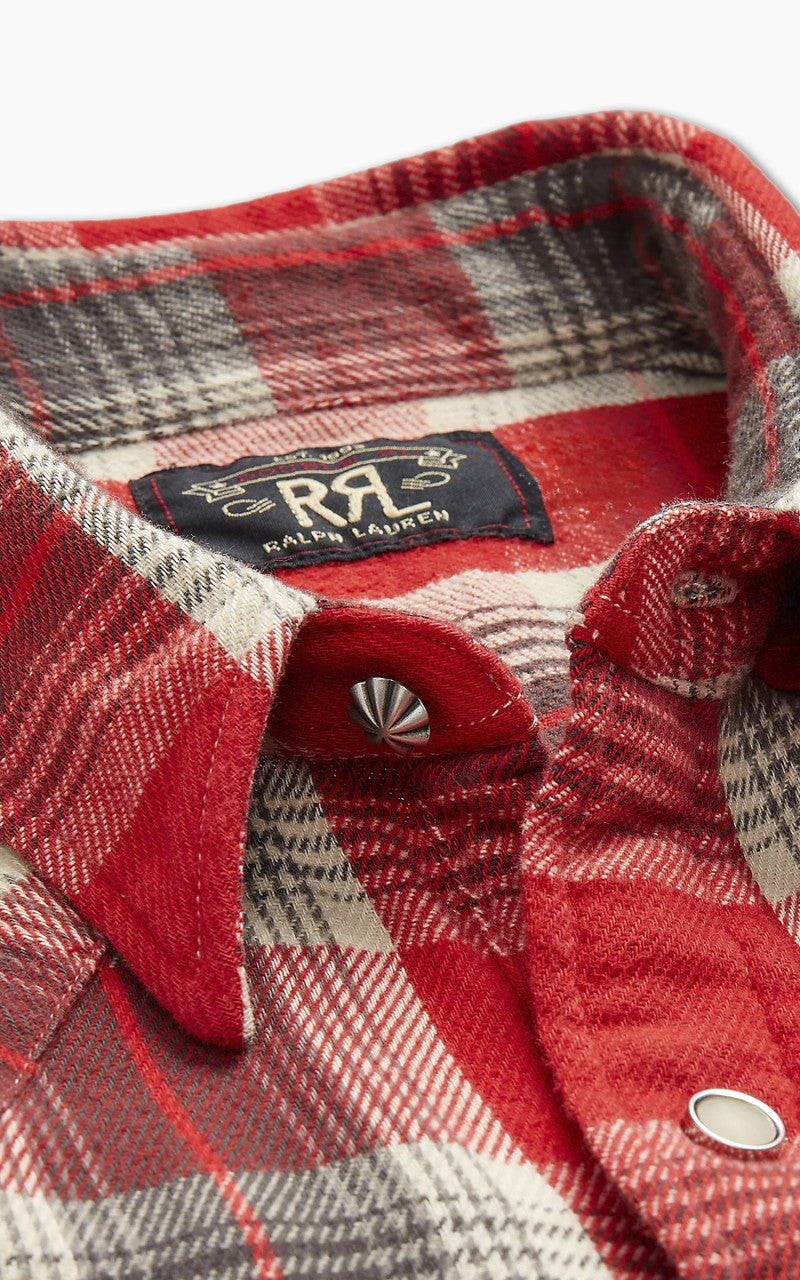 RRL Slim Fit Plaid Twill Western Shirt Red/Grey