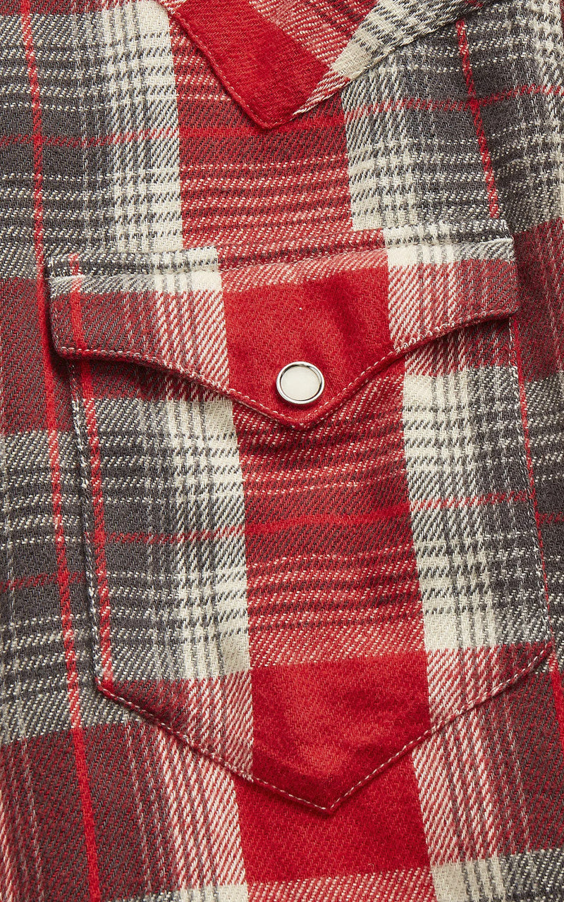 RRL Slim Fit Plaid Twill Western Shirt Red/Grey