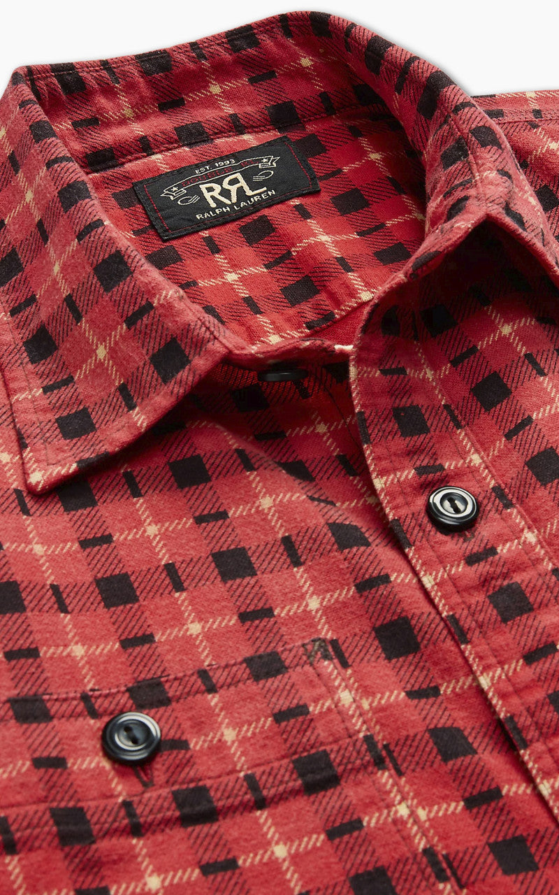 RRL Plaid-Print Chamois Workshirt Red/Multi