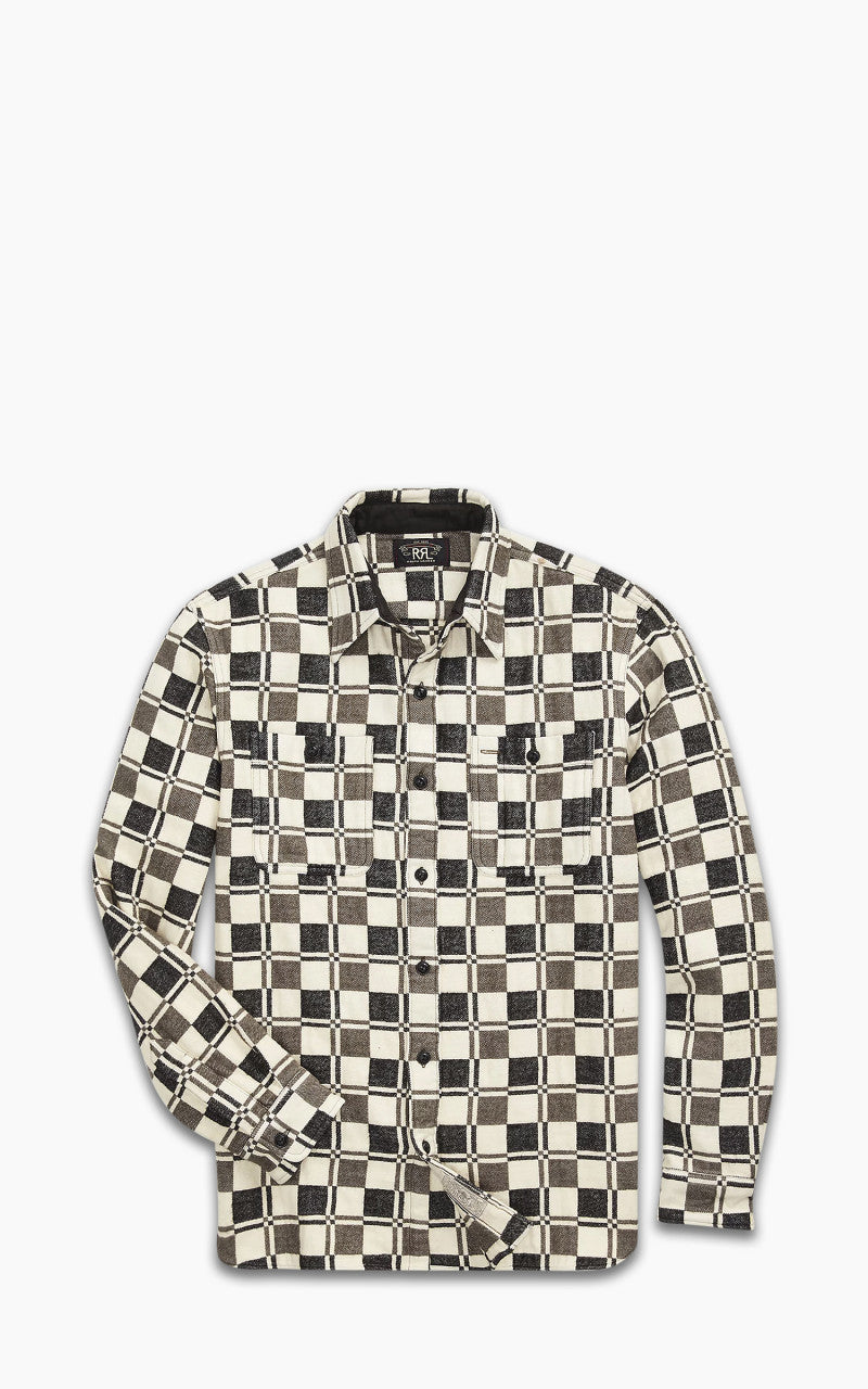 RRL Plaid Brushed Jacquard Workshirt Black/Creme