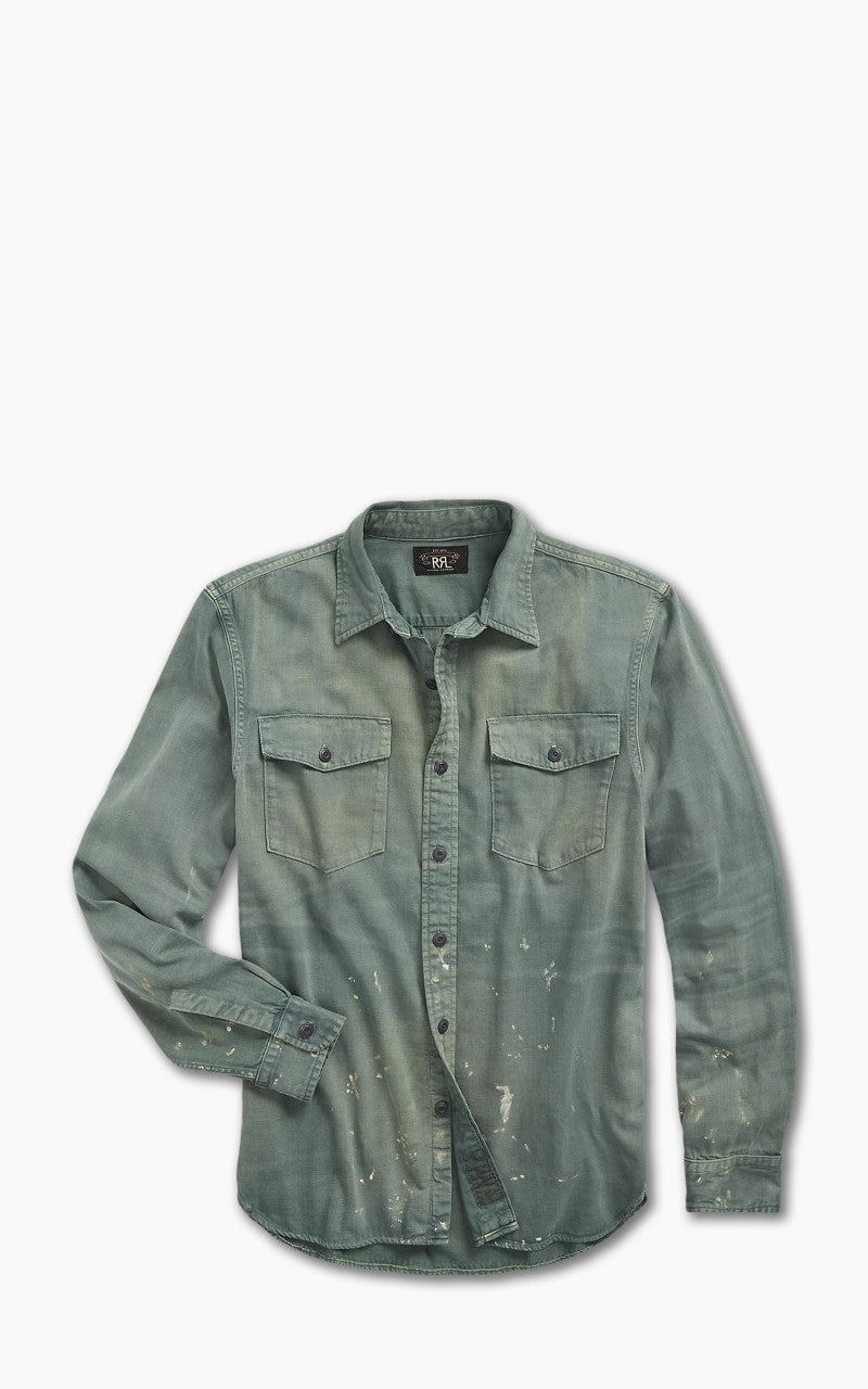 RRL Distressed Twill Workshirt Service Green