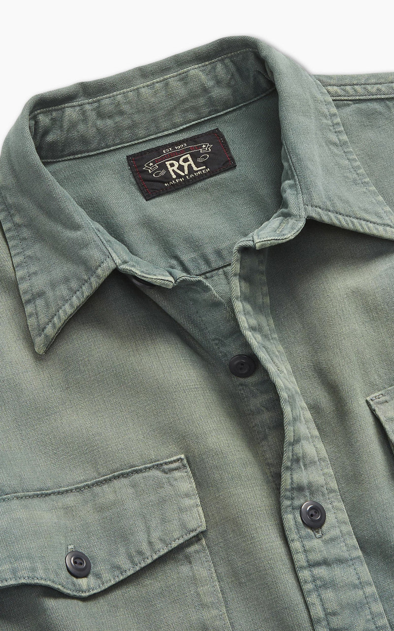 RRL Distressed Twill Workshirt Service Green