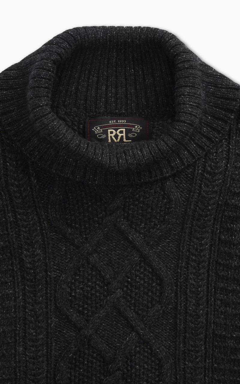 RRL Cotton-Wool Mockneck Jumper Black Heather