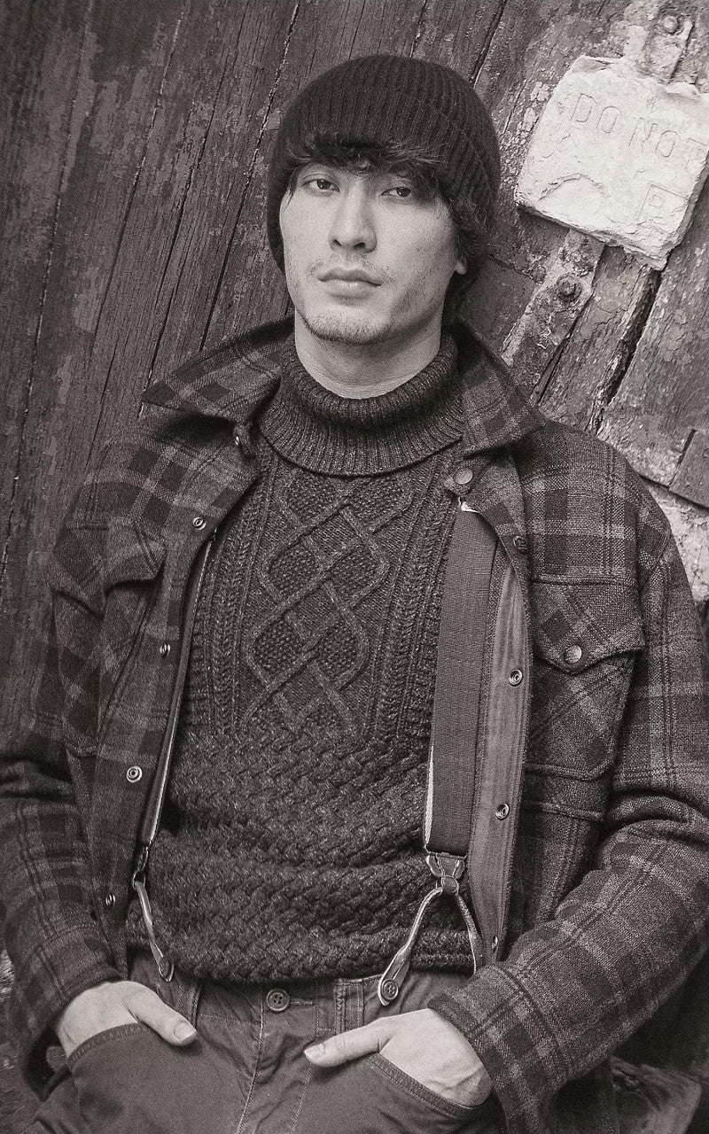 RRL Cotton-Wool Mockneck Jumper Black Heather