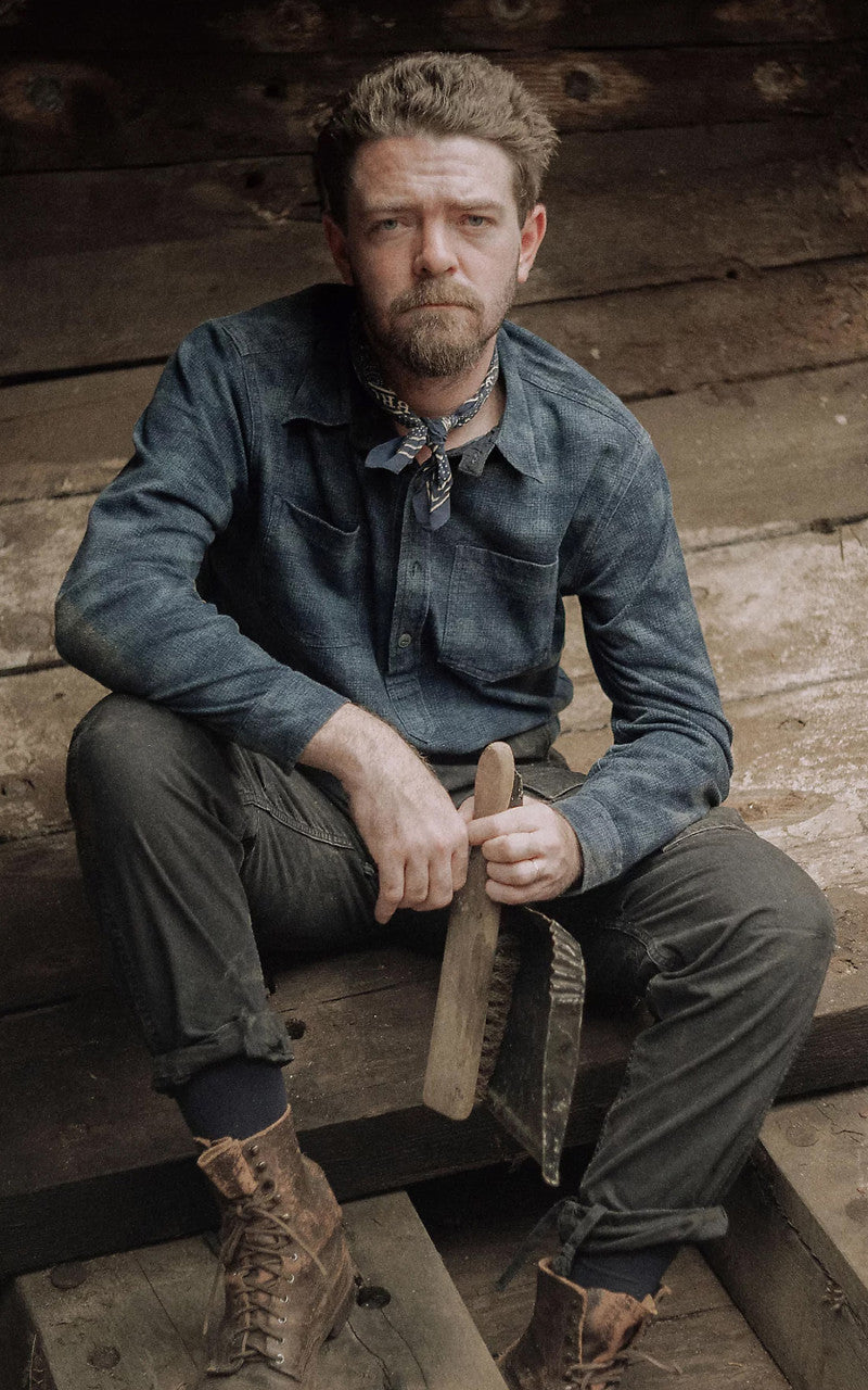 RRL Plaid-Print Jersey Popover Workshirt Navy/Blue