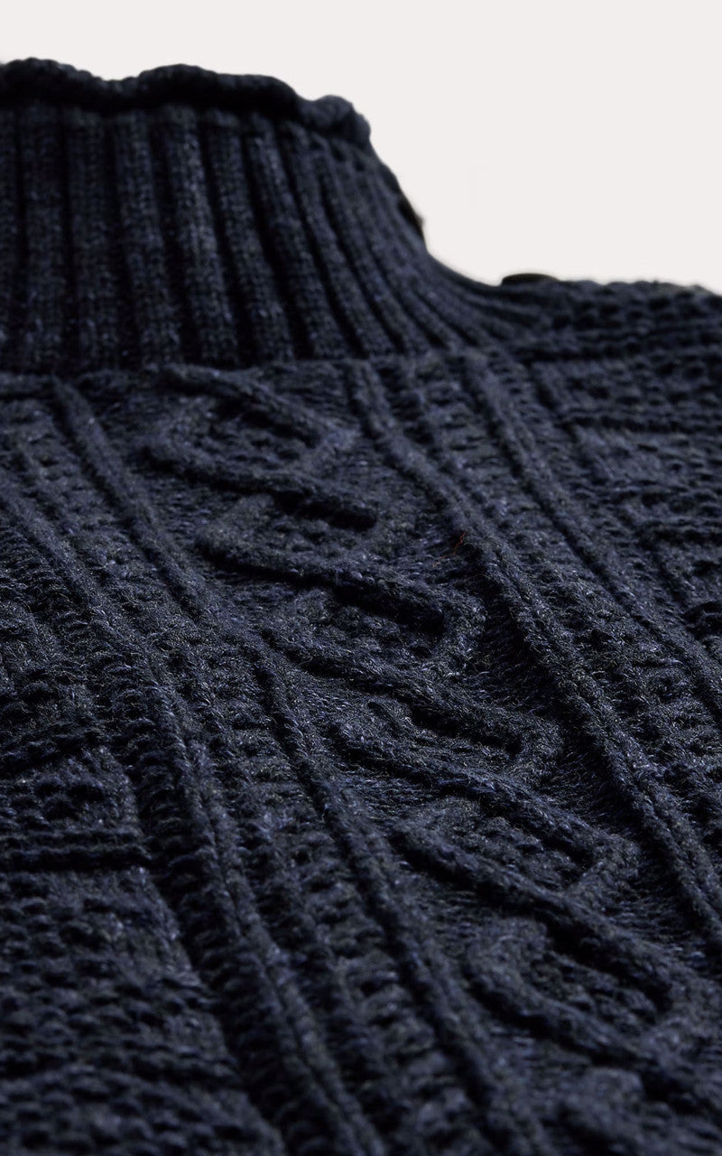 RRL Cable Mock Neck Pullover Dark Navy Heather